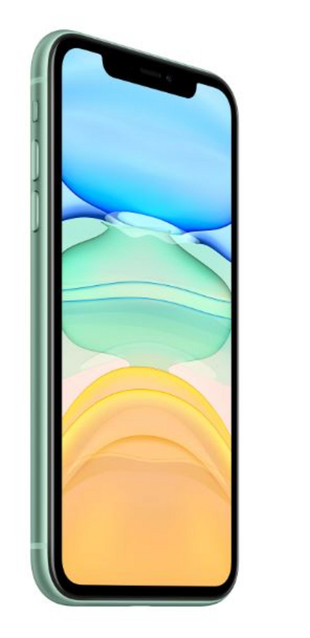 Dalgalı desenlere sahip renkli duvar kağıdı gösteren yeşil bir akıllı telefon.