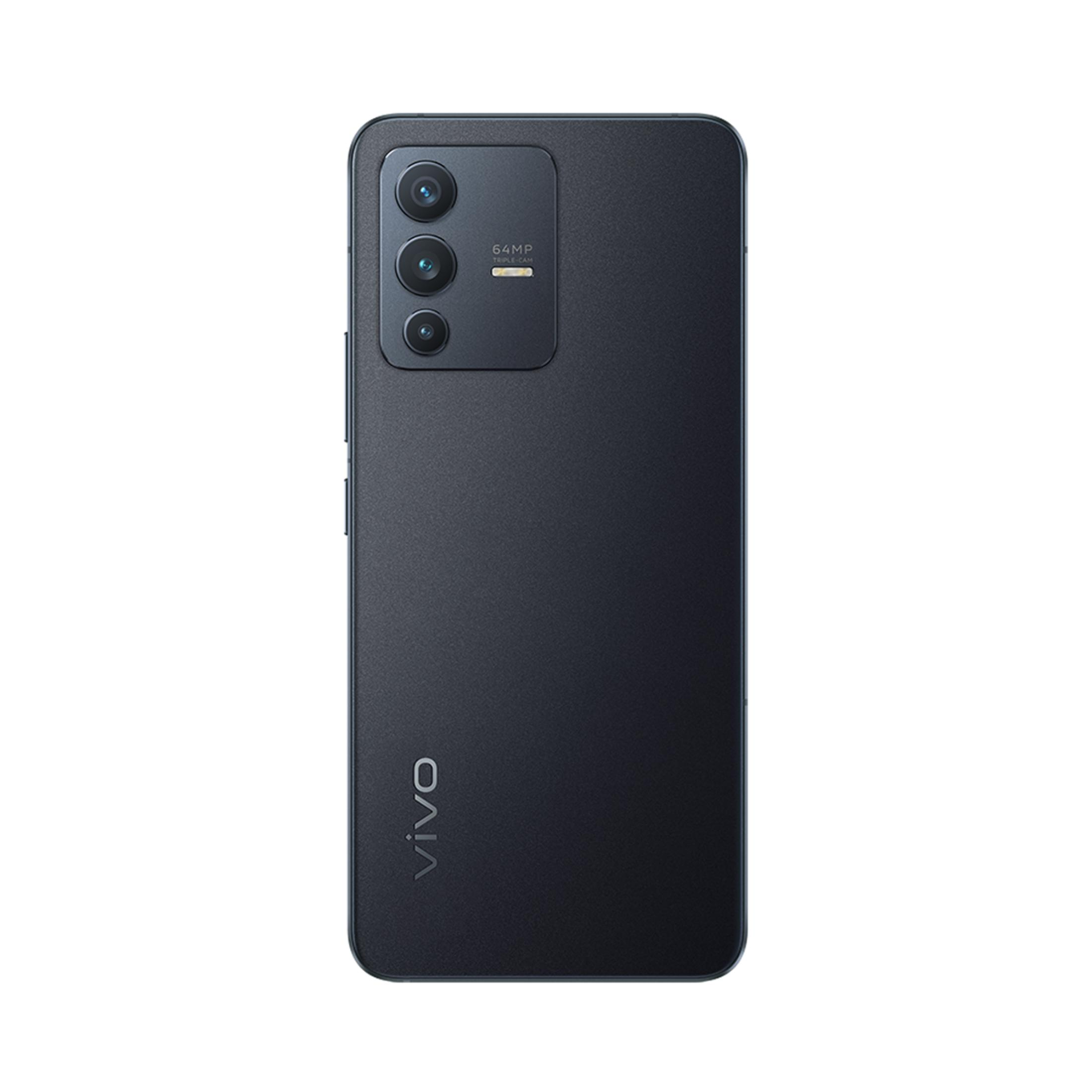Retro di uno smartphone scuro con tripla fotocamera e logo "vivo".