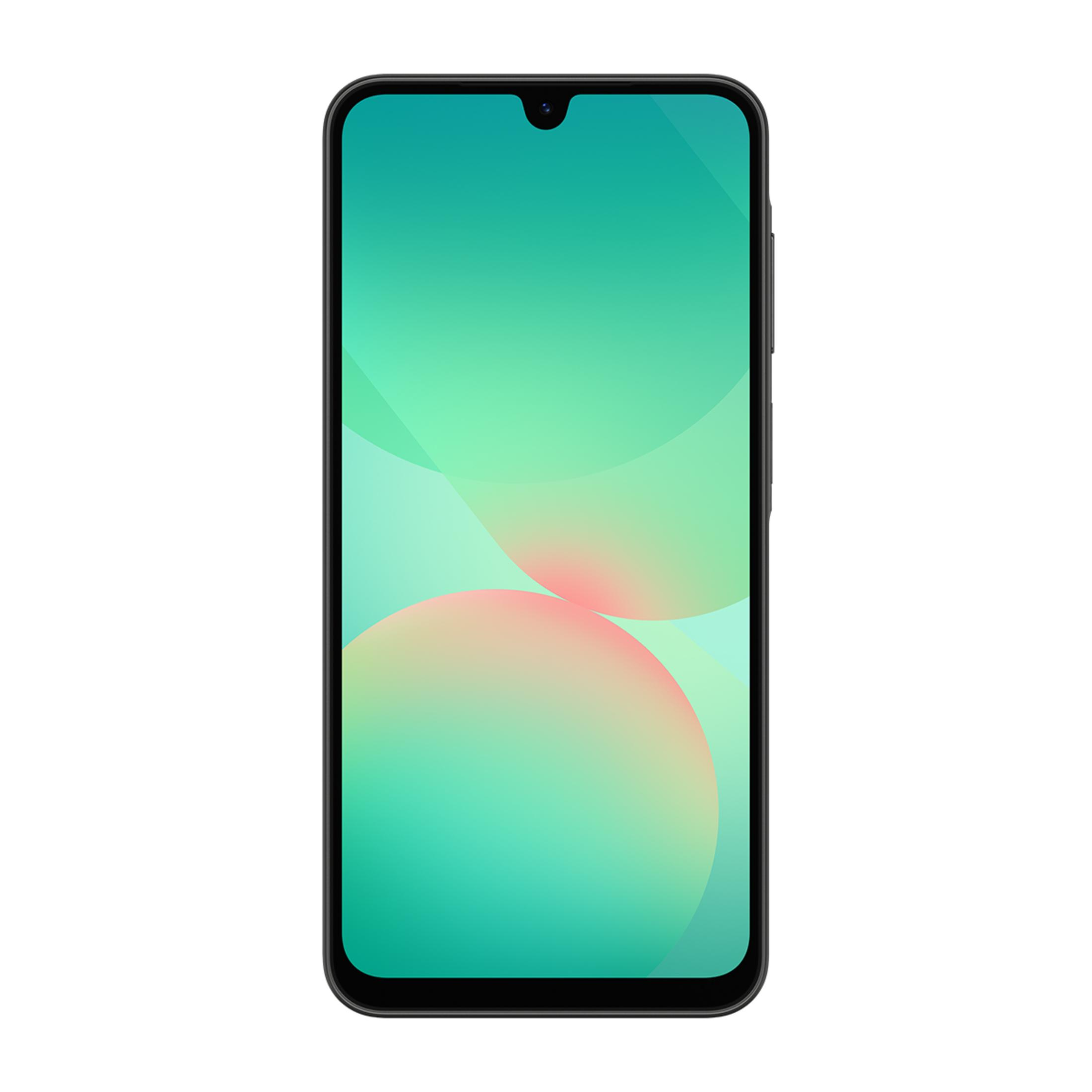 Üst üste binen iki daire ile yeşil degrade gösteren siyah akıllı telefon.