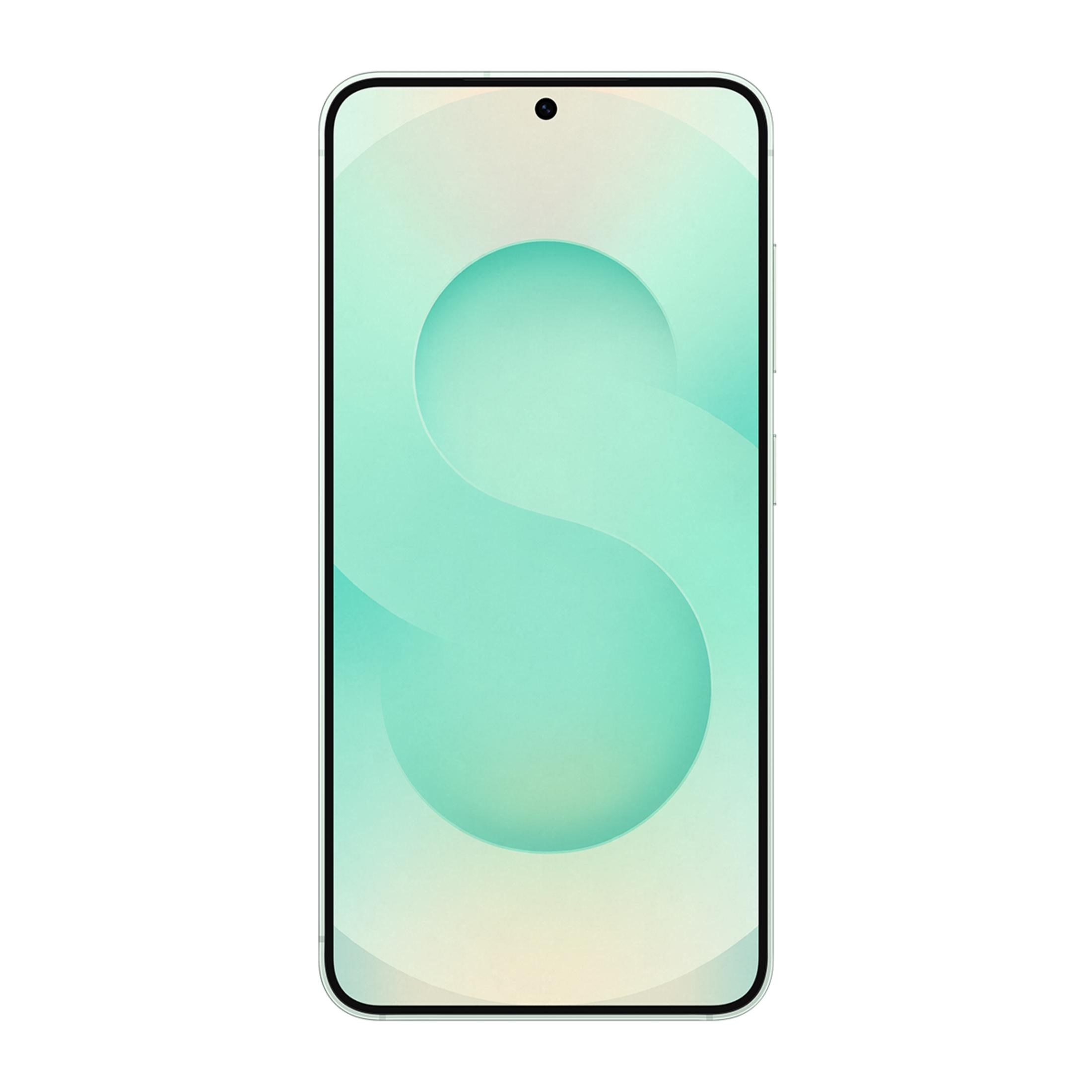 Soluk, nane yeşili arka plana sahip modern bir akıllı telefon.