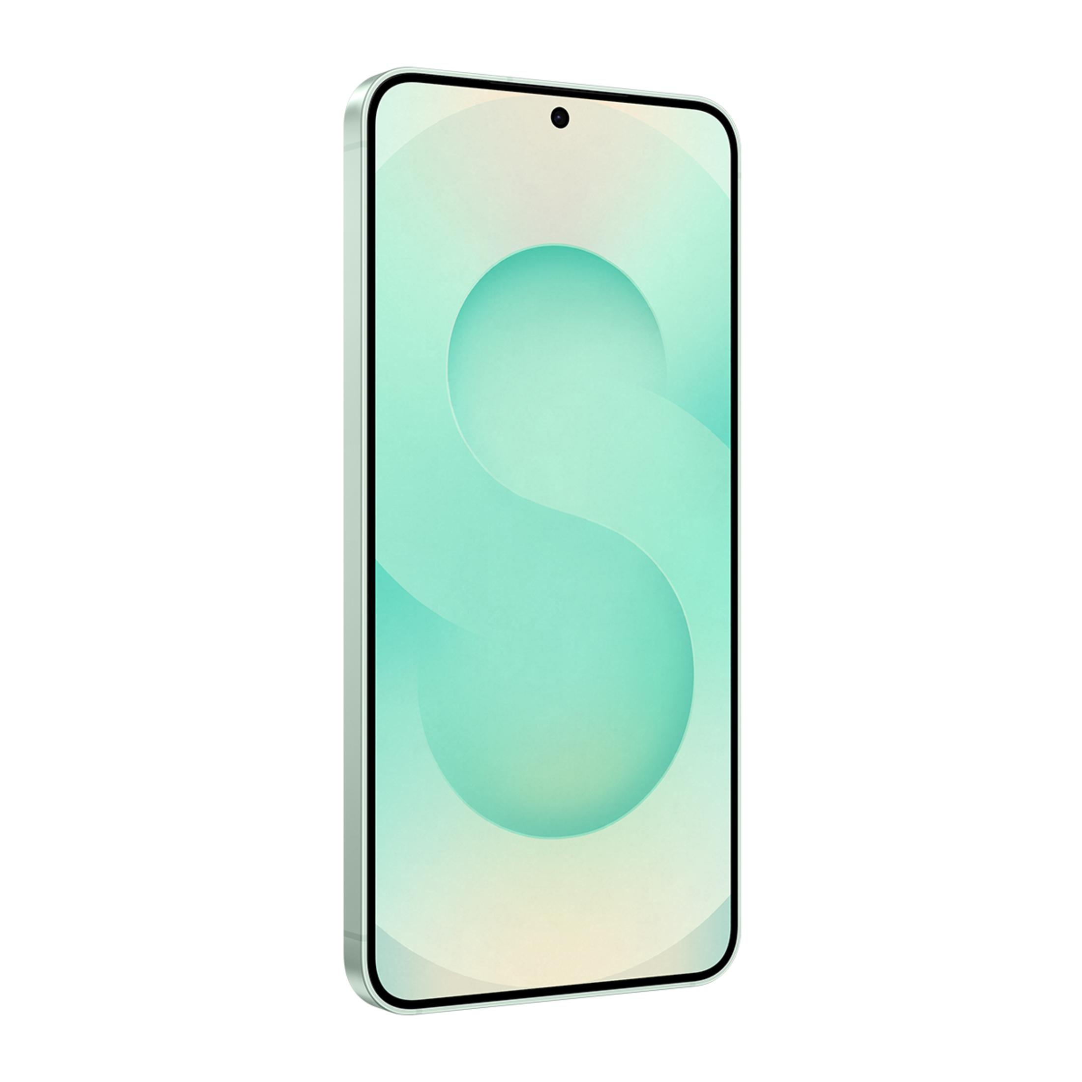 Mint yeşili S şeklinde arka plana sahip şık bir akıllı telefon.