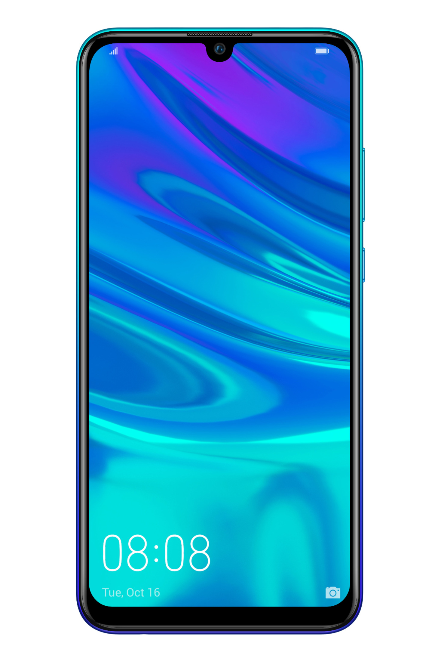Ein Smartphone mit einem blauen und violetten Farbverlauf-Hintergrund, Uhrzeit 08:08.