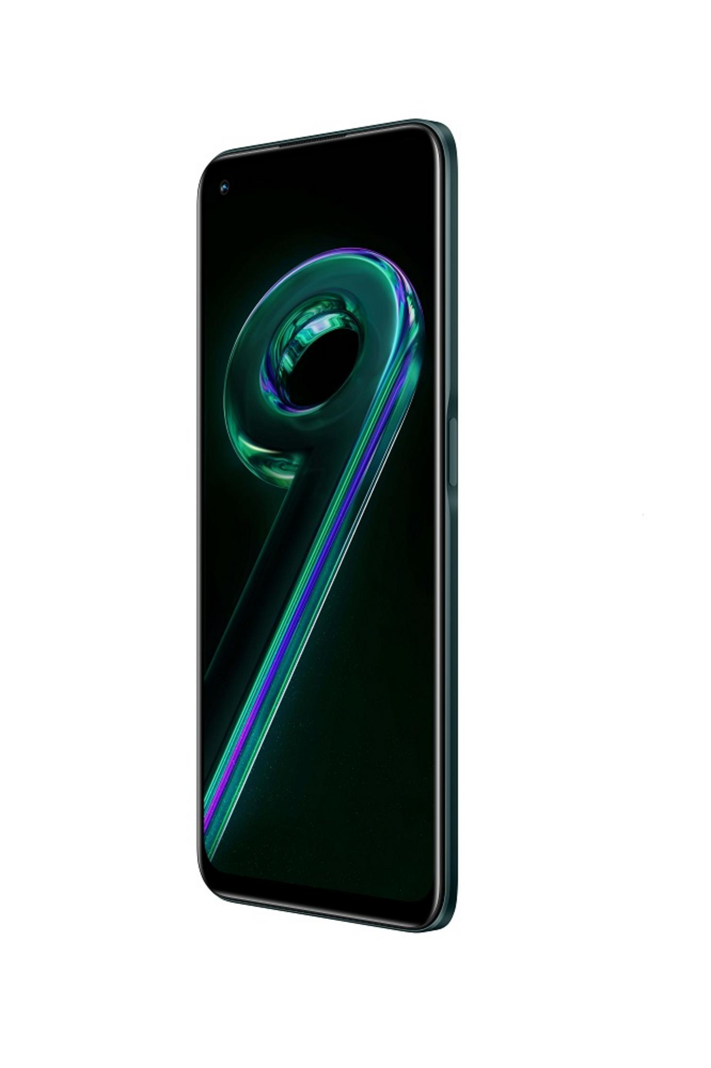 Een donkere smartphone met een groene 9 op het scherm.