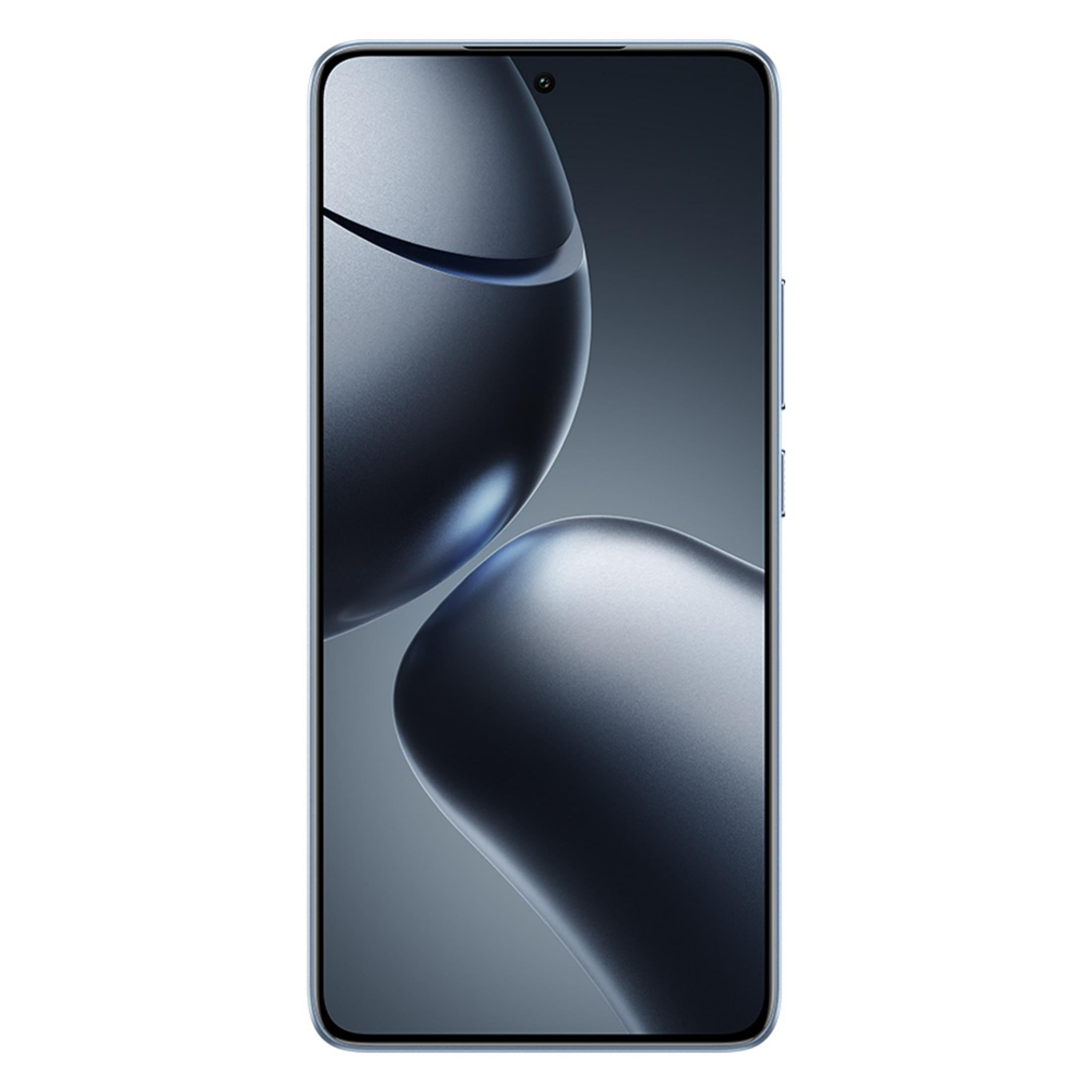 Soyut, metalik bir arka plana karşı mavi bir akıllı telefon.