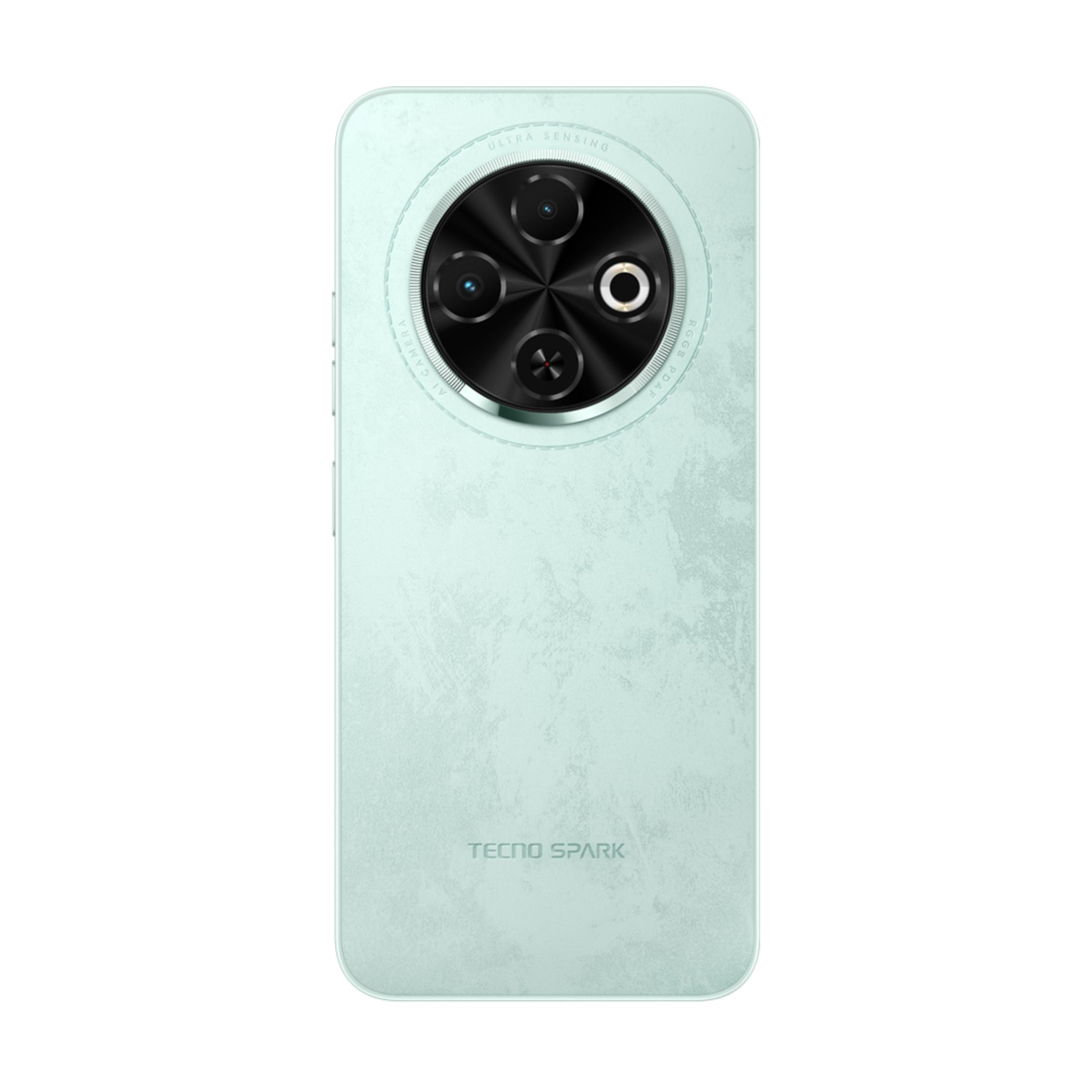 Uno smartphone verde chiaro con setup quad-camera sul retro.