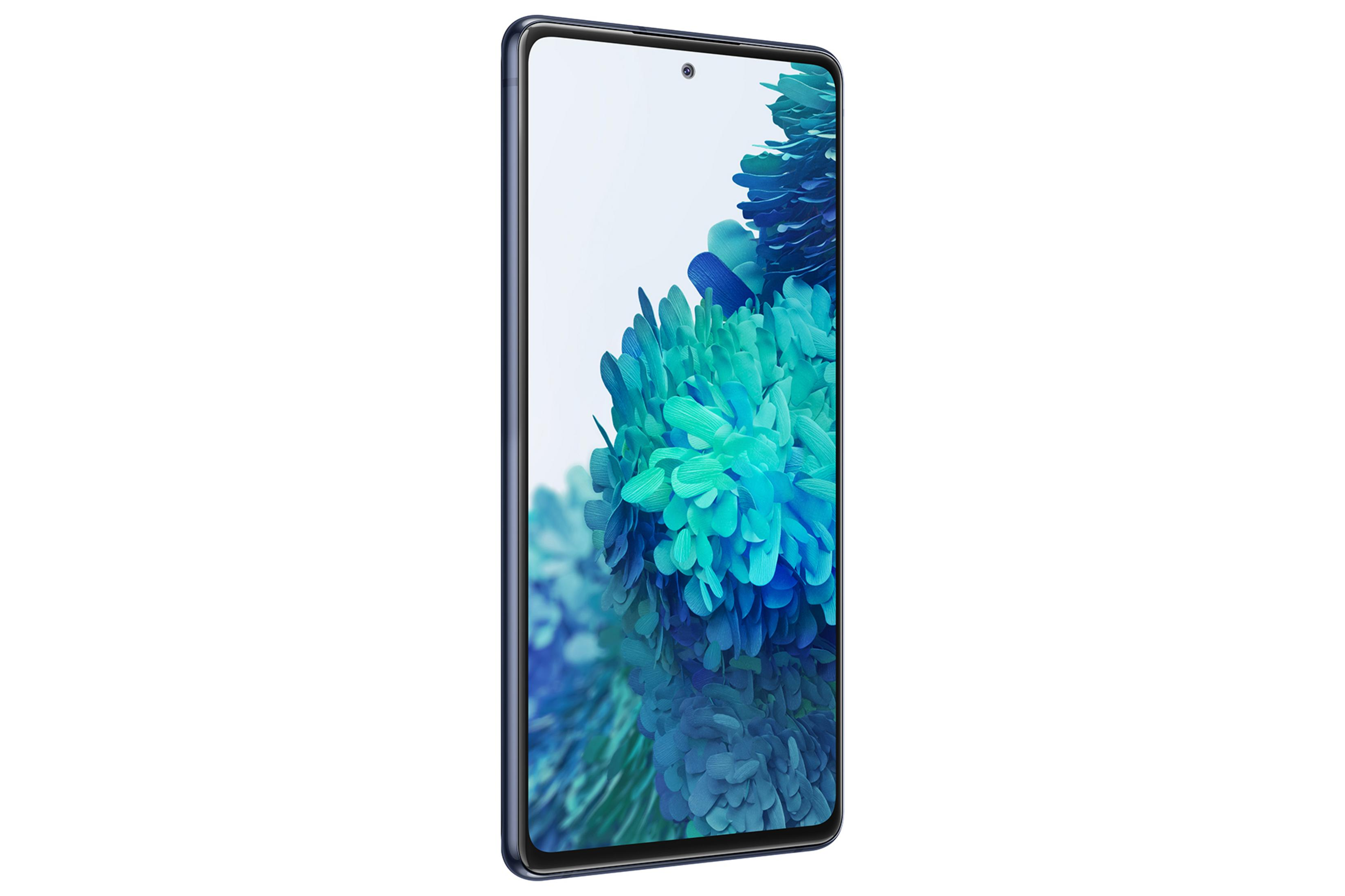 Ekranında mavi ve yeşil çiçek deseni gösteren koyu renkli bir akıllı telefon.