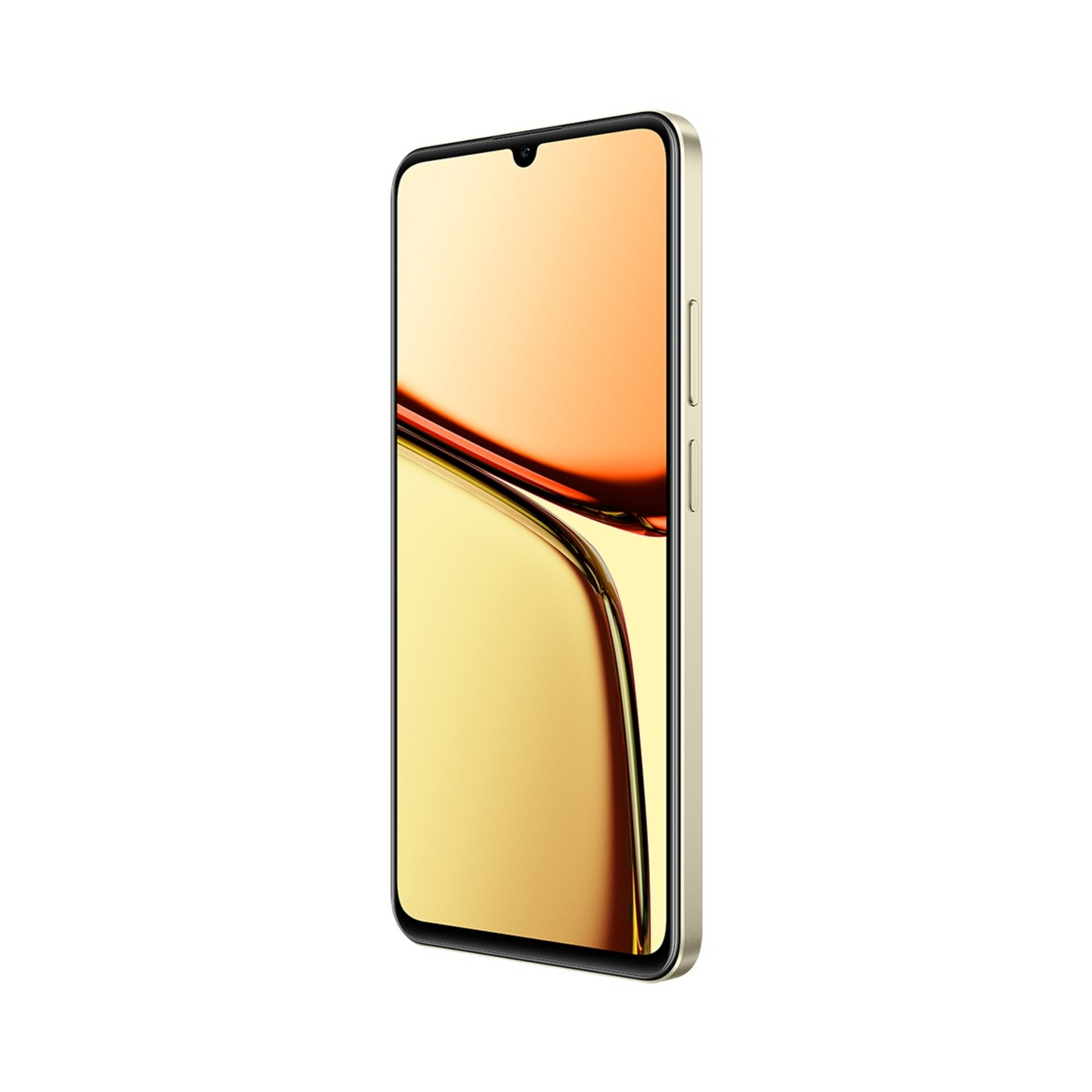Su damlası ekranlı, stilize edilmiş arka plana sahip altın rengi akıllı telefon.
