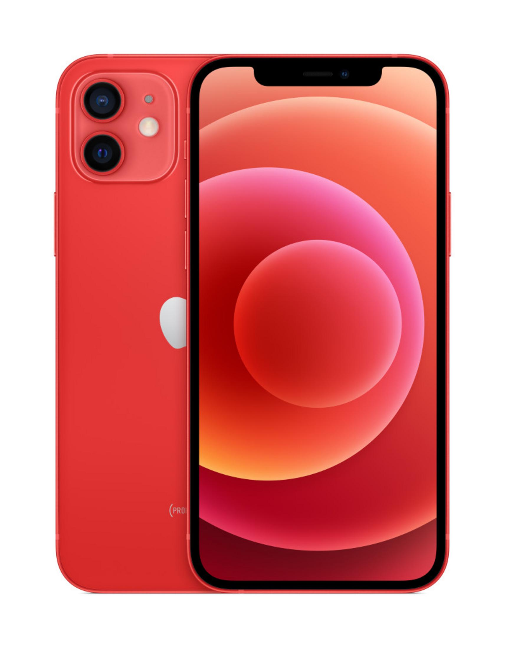 Çift kameralı kırmızı iPhone. Ekranda kırmızı ve turuncu daireler var.