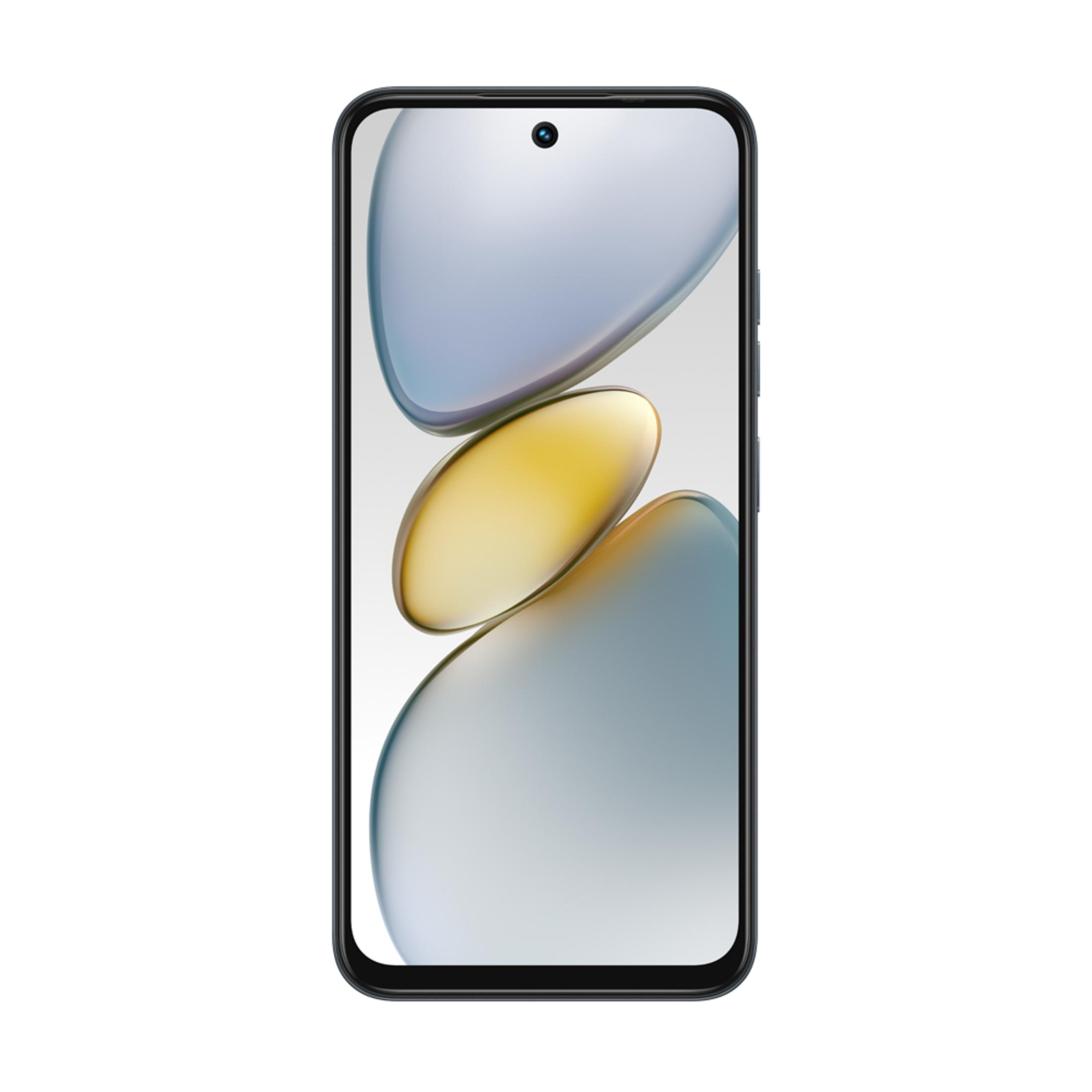 Ekranında soyut duvar kağıdı bulunan koyu renkli bir akıllı telefon.