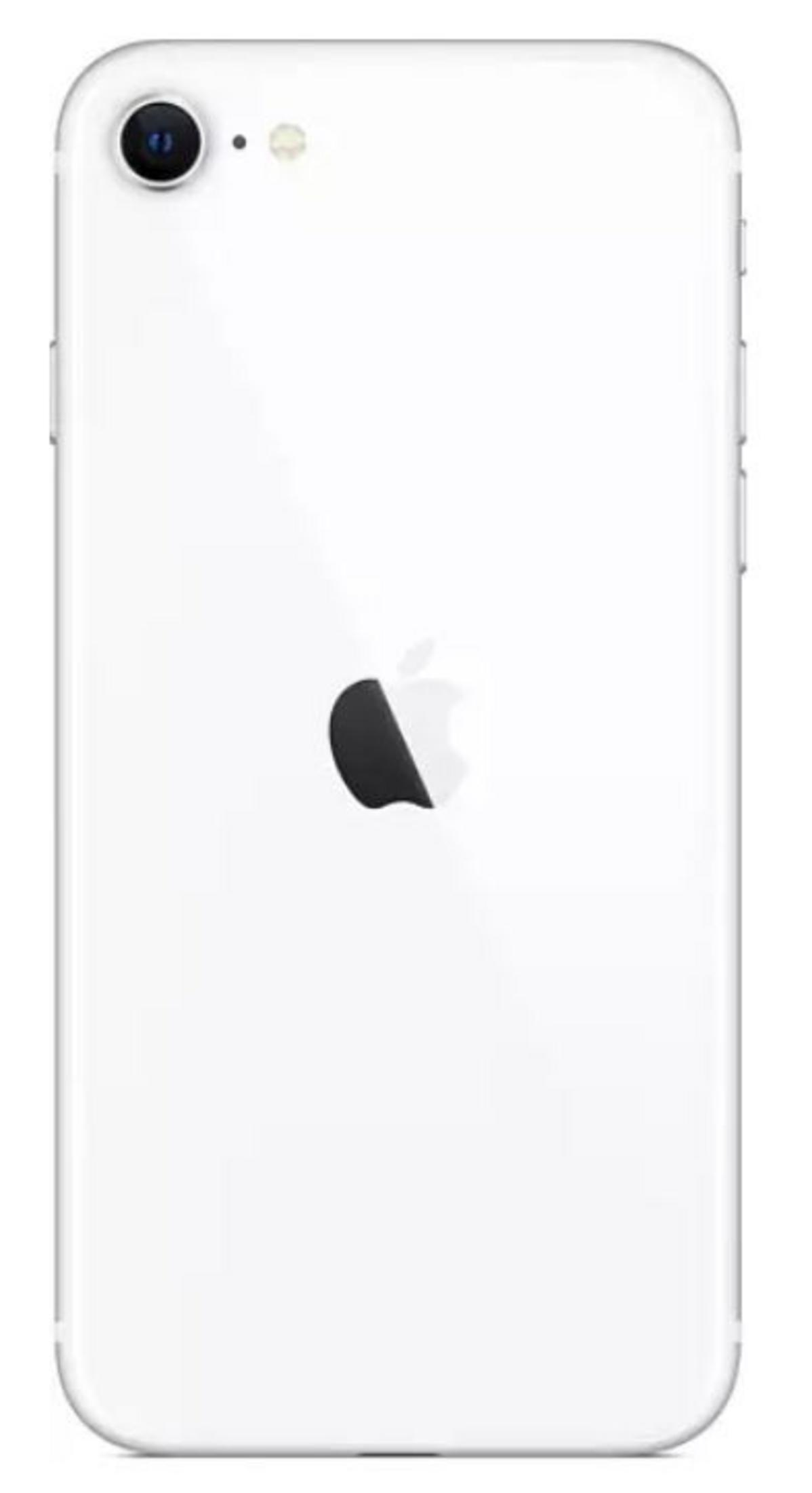 Tył białego iPhone'a z logo Apple i obiektywem aparatu.