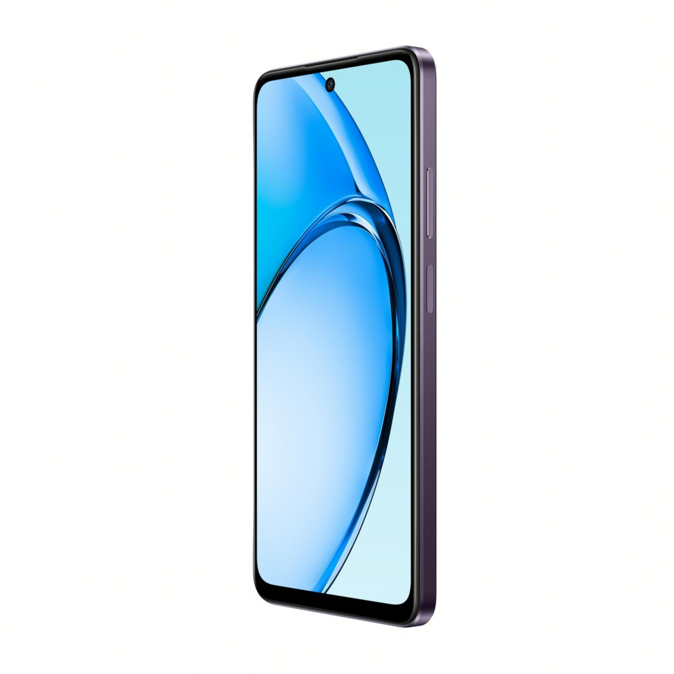 Tek ön kameraya sahip mor renkli akıllı telefon tam ekran görünümlü.
