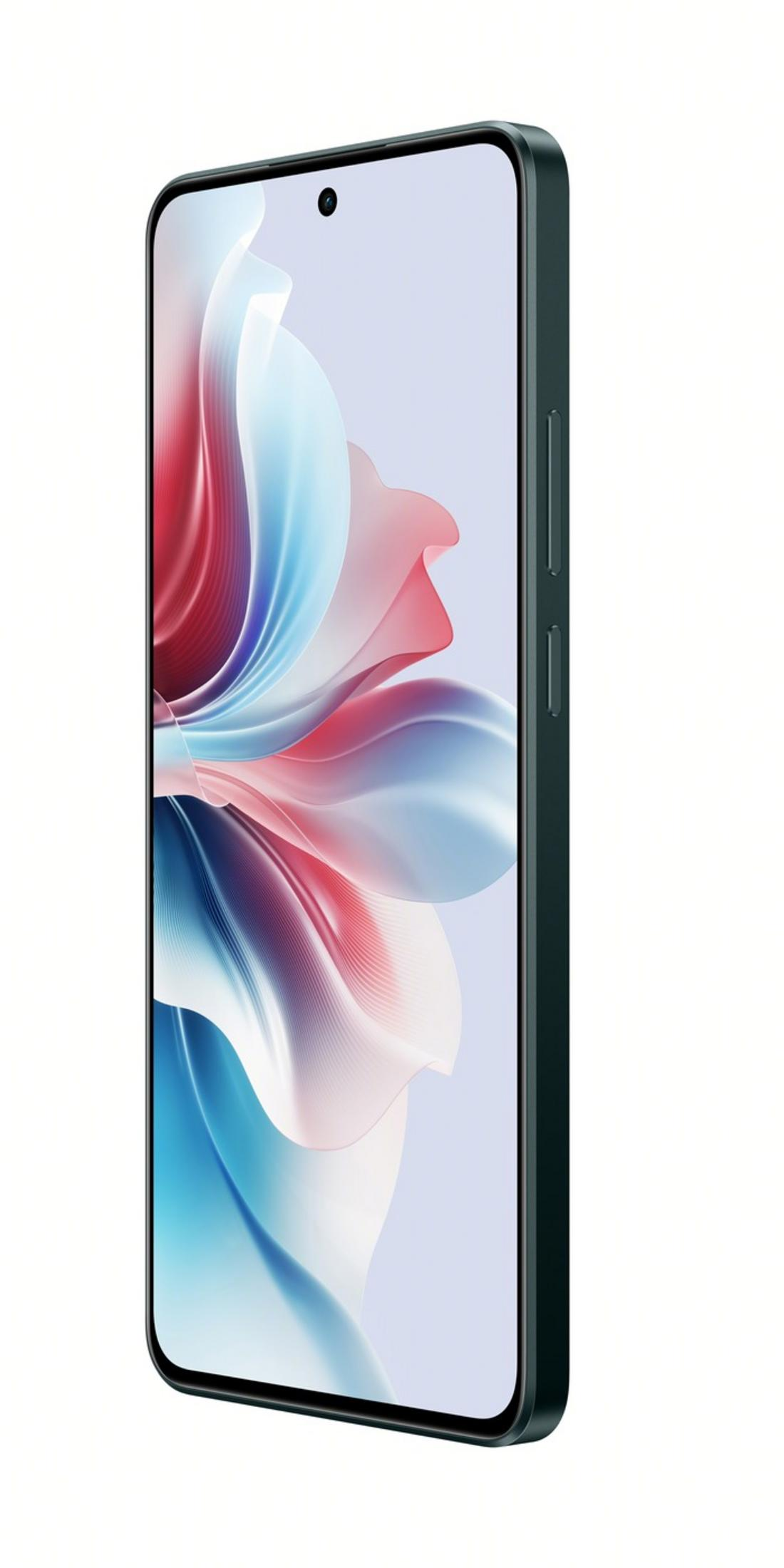 Ekranında soyut çiçek duvar kağıdı bulunan koyu yeşil akıllı telefon.