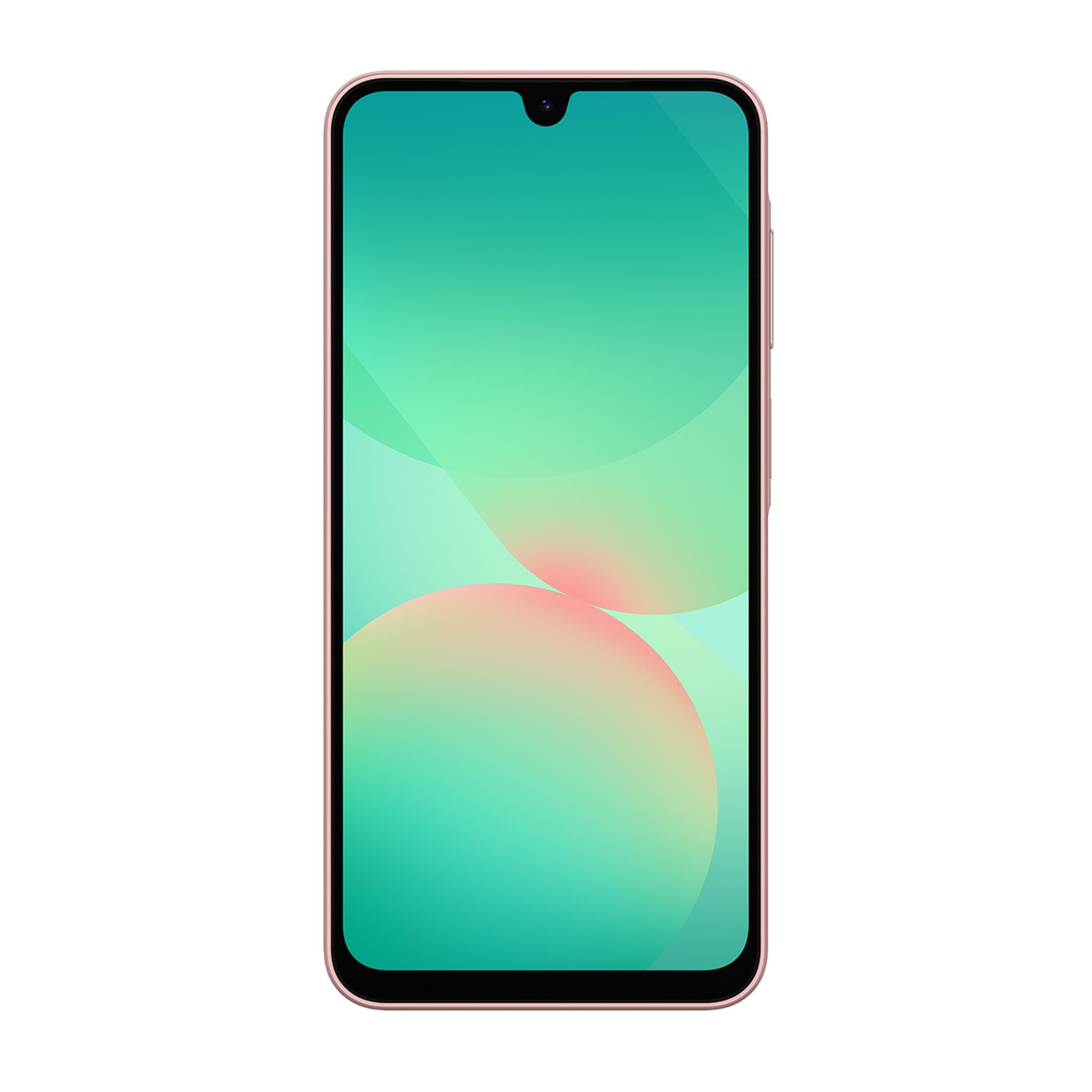 Damla şeklinde çentikli ve degrade ekranlı, rose gold renkte bir akıllı telefon.