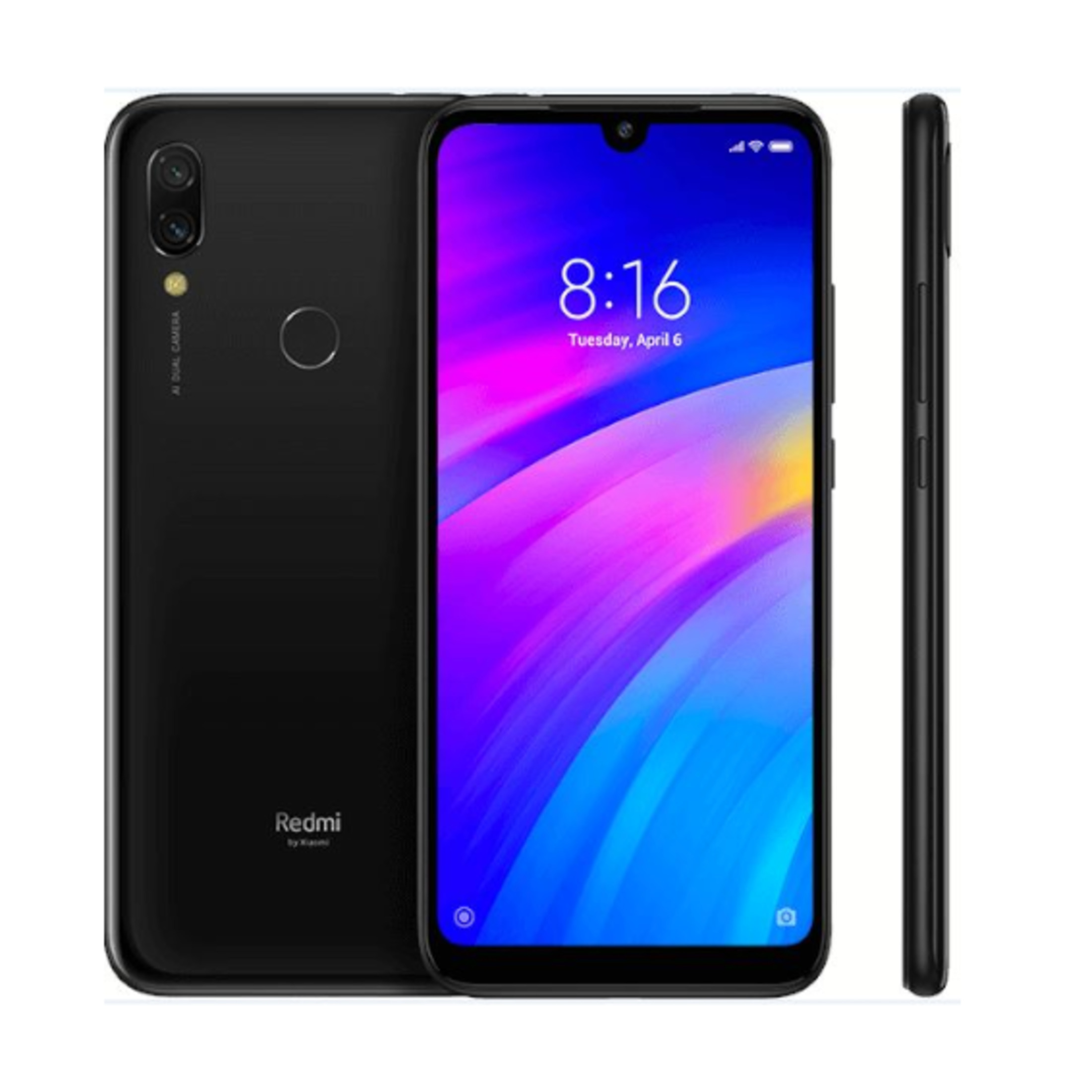 Smartphone nero con doppia fotocamera posteriore e display colorato.
