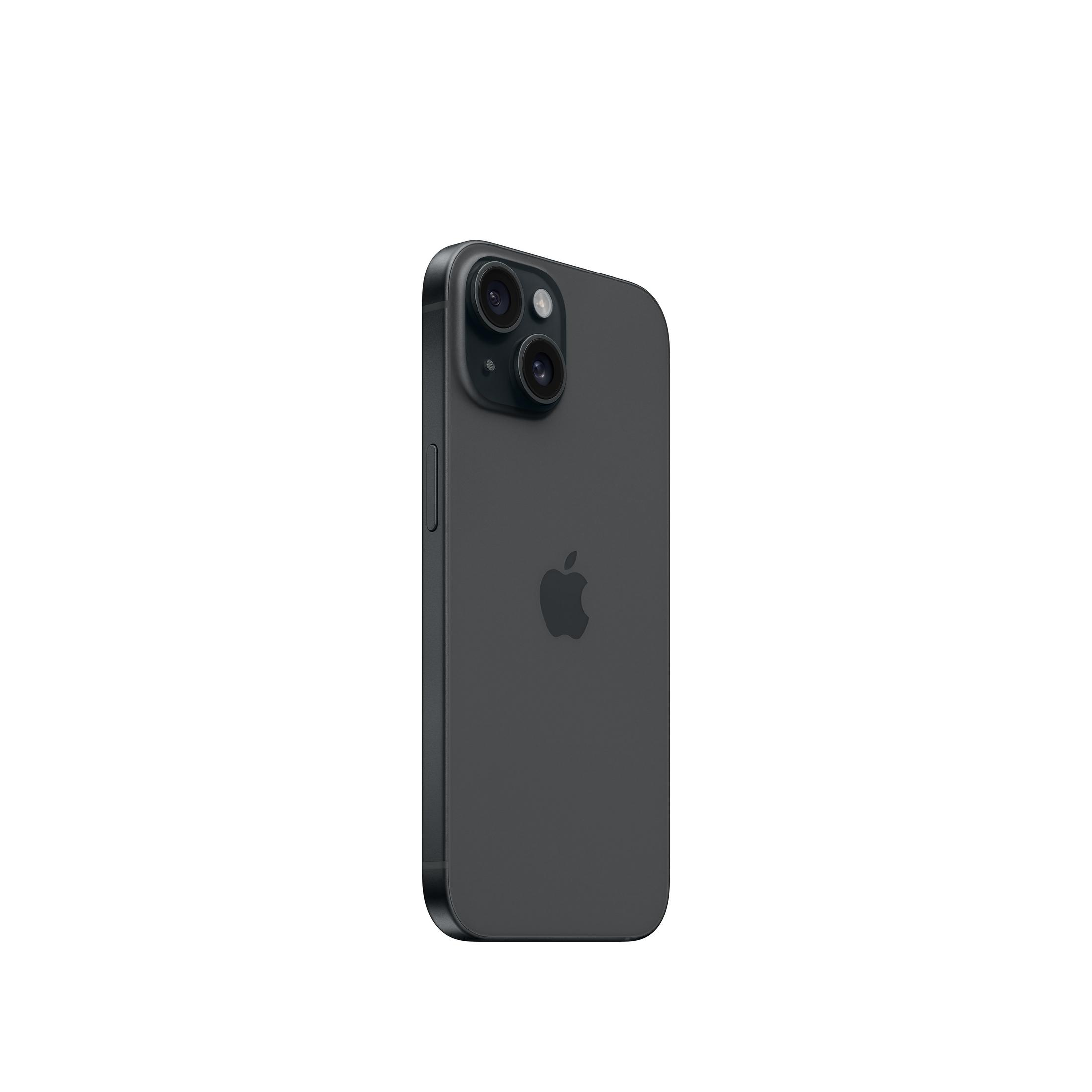 Ciemnoszare iPhone 14 z dwoma aparatami i logo Apple.