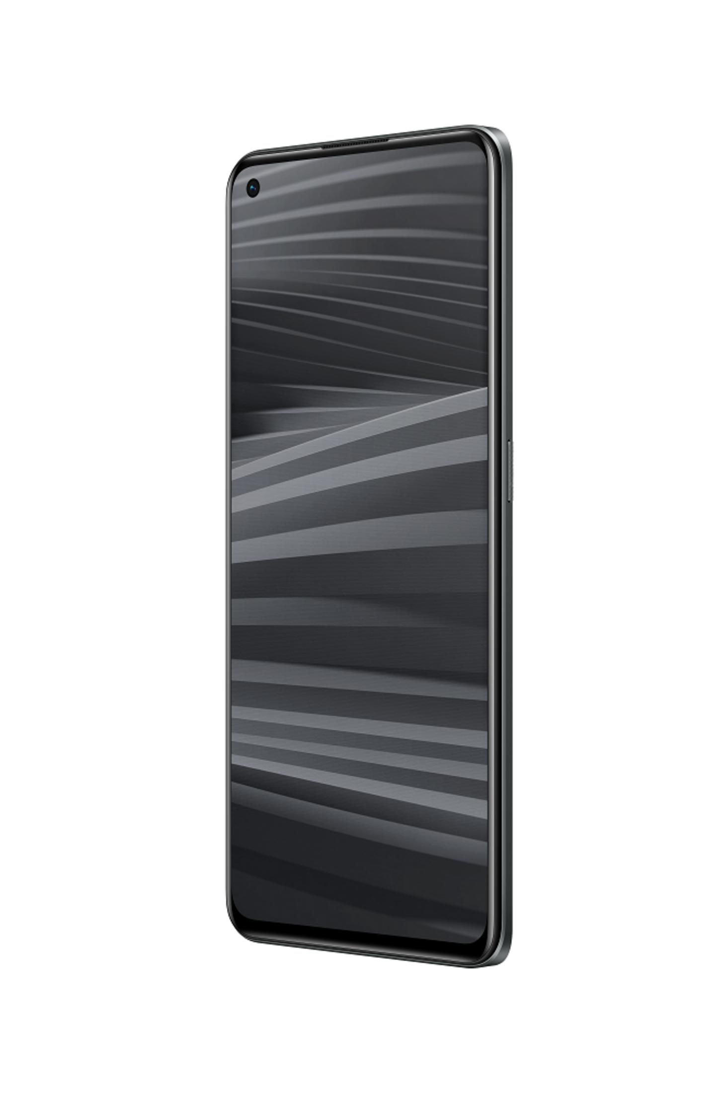 Ein dunkles Smartphone mit einem abstrakten Hintergrund auf dem Bildschirm.