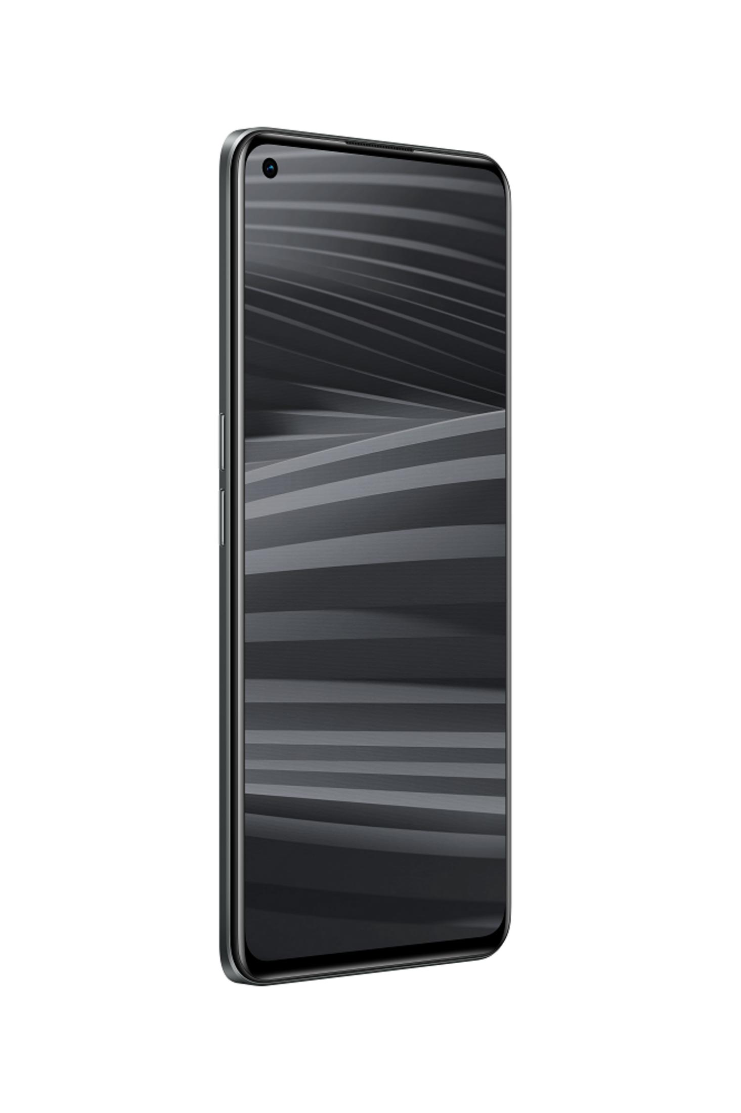 Ein dunkles Smartphone mit einem Streifenmuster auf dem Bildschirm.