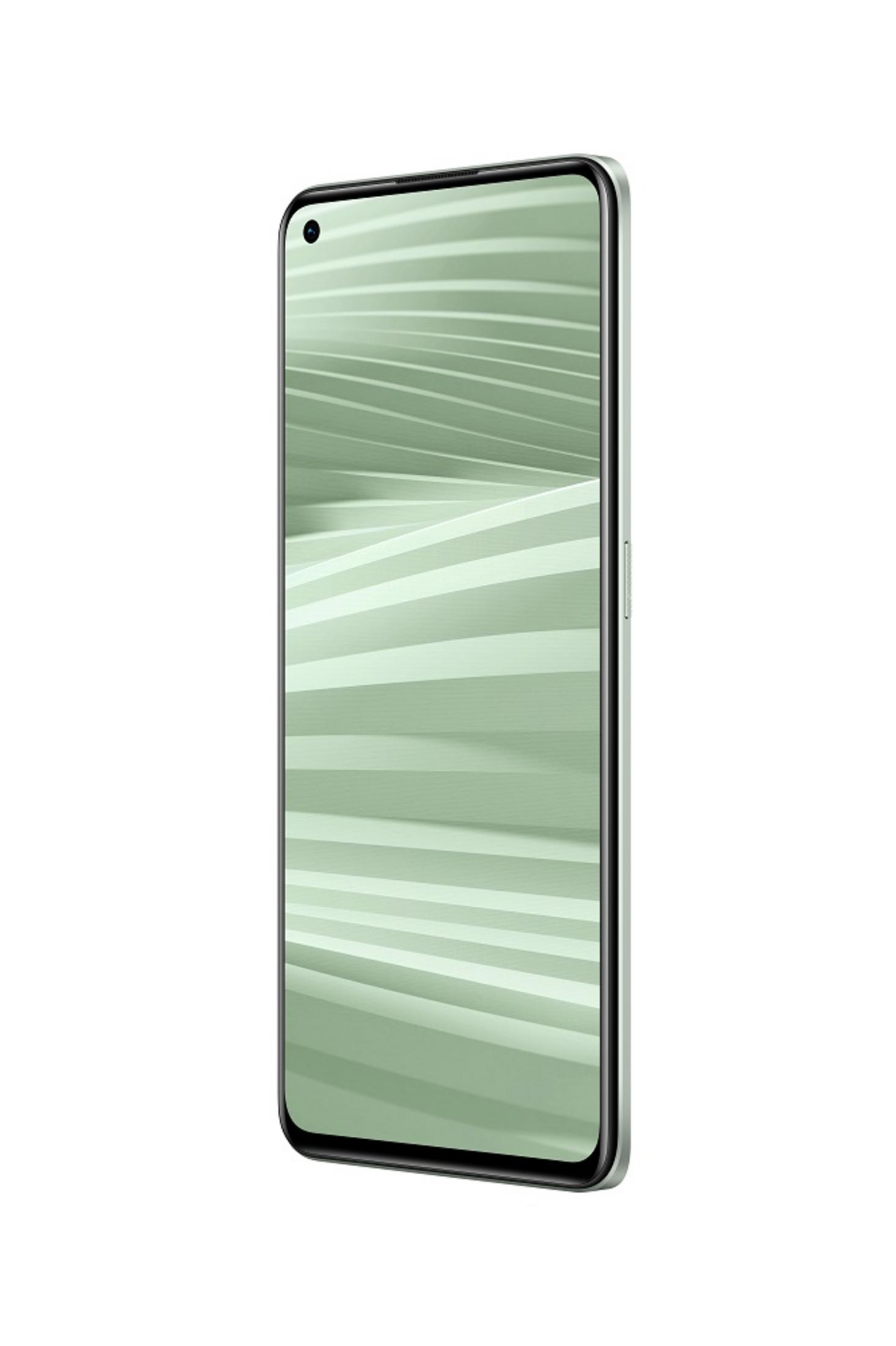 Ein hellgrünes Smartphone mit einem Loch für die Kamera vorne.