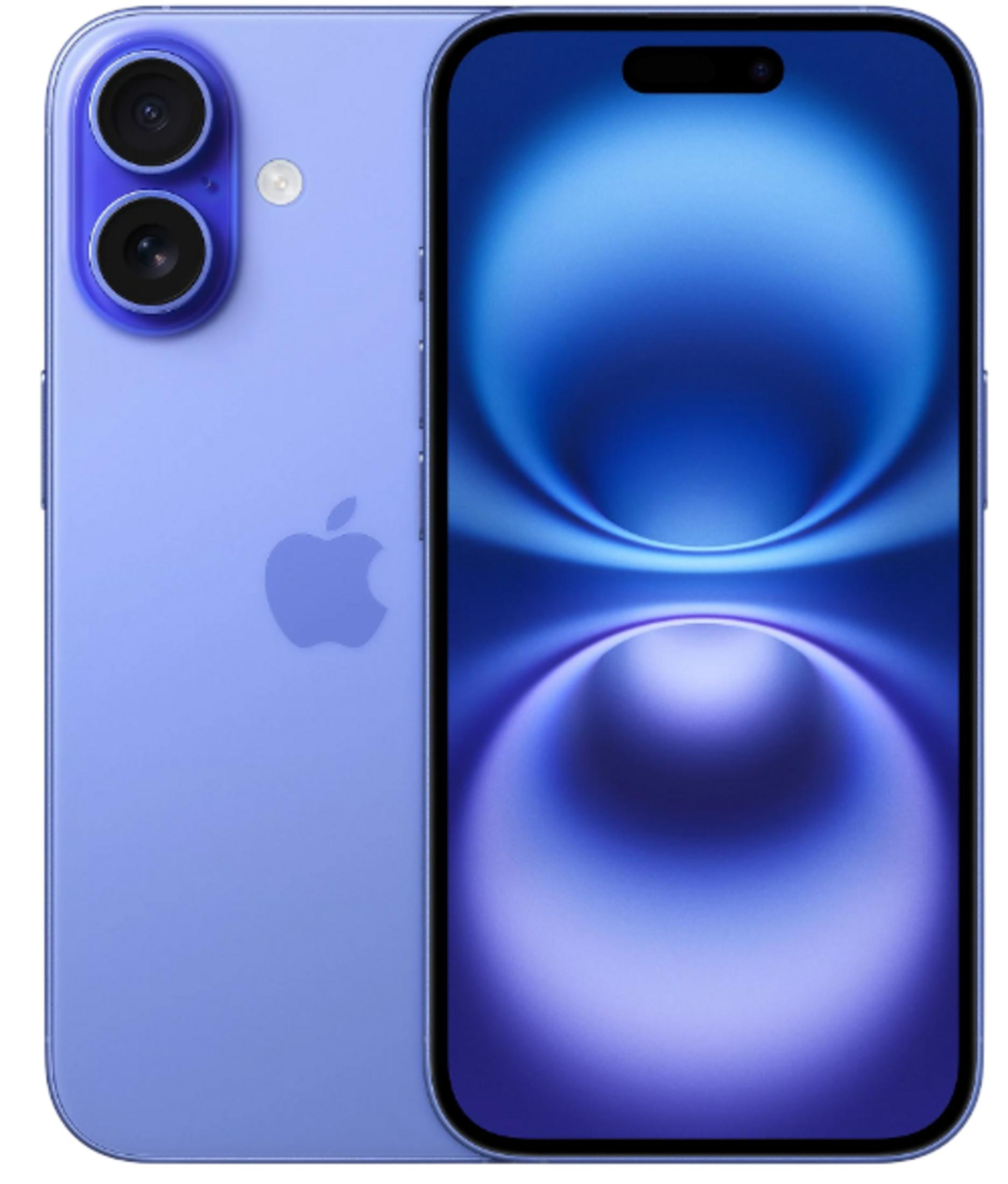 Fioletowy smartfon z dwoma tylnymi aparatami i logo Apple.