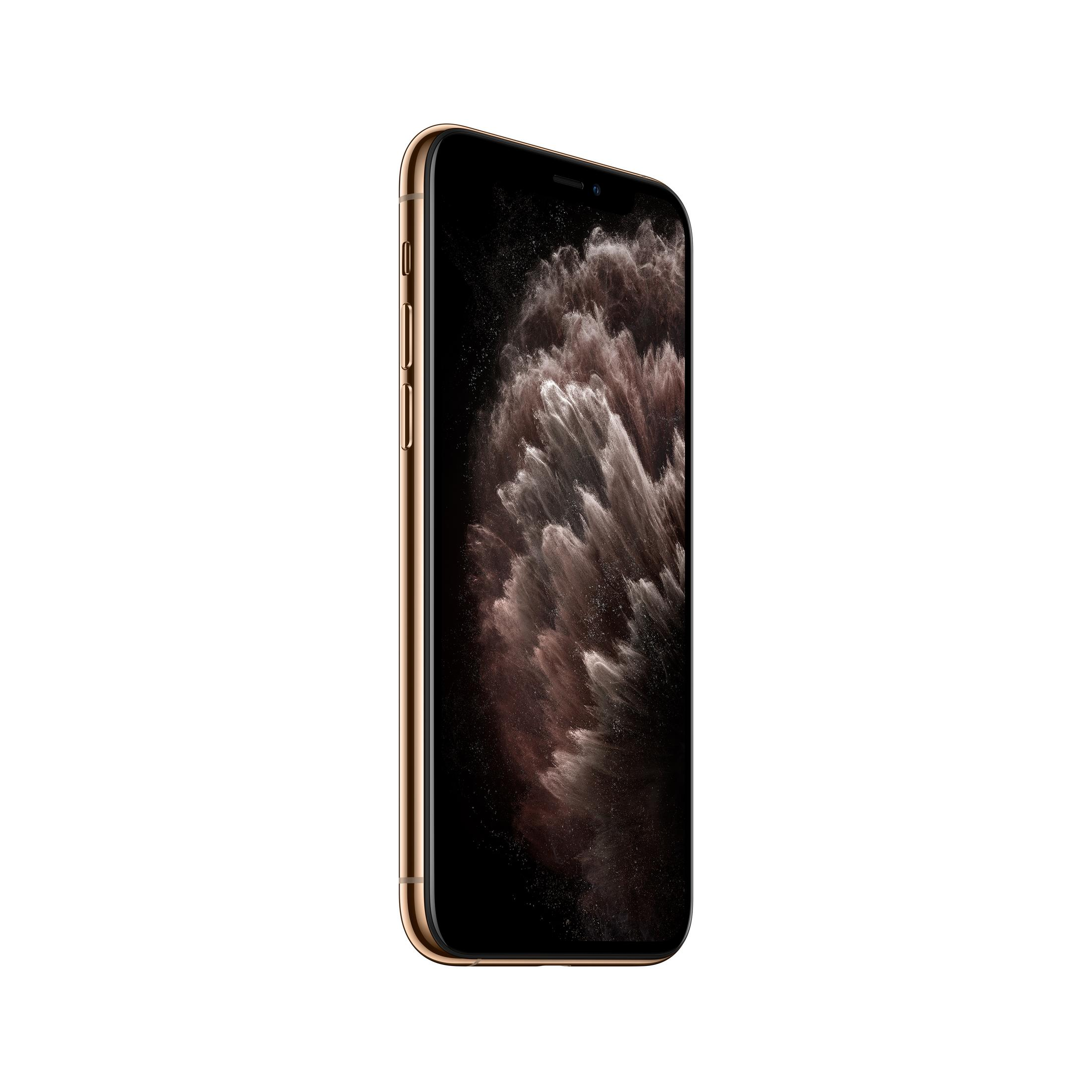 Złoty smartfon z ciemną, abstrakcyjną tapetą na ekranie.