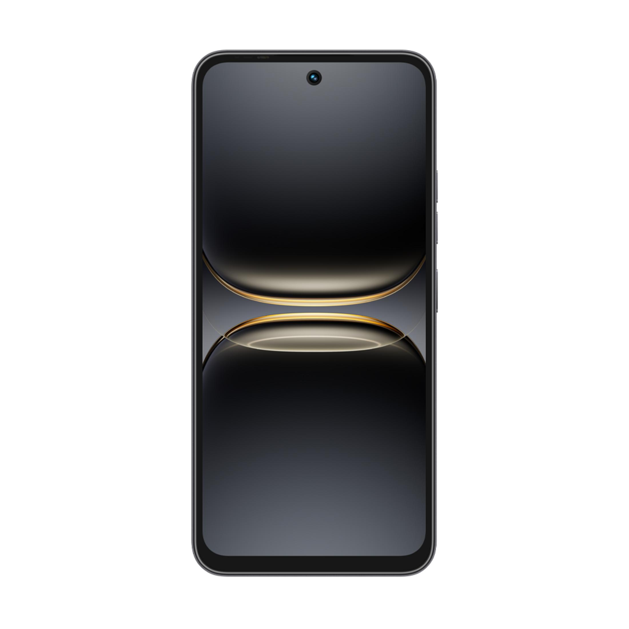 Altın vurgulu minimalist bir duvar kağıdı gösteren siyah bir akıllı telefon.