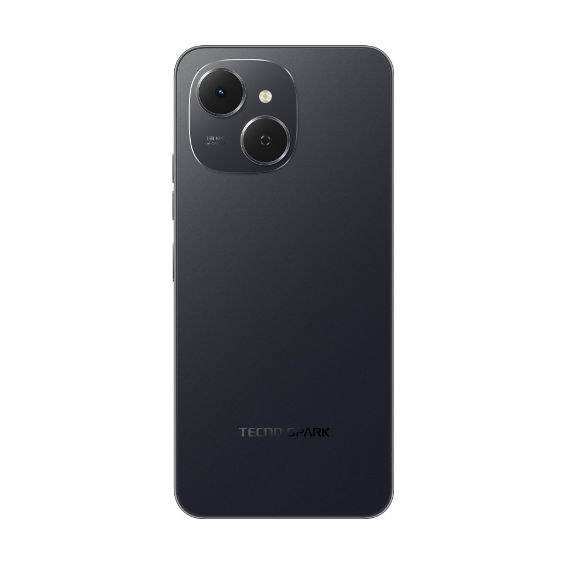 Arkada çift kamera ve flaşlı koyu gri akıllı telefon.