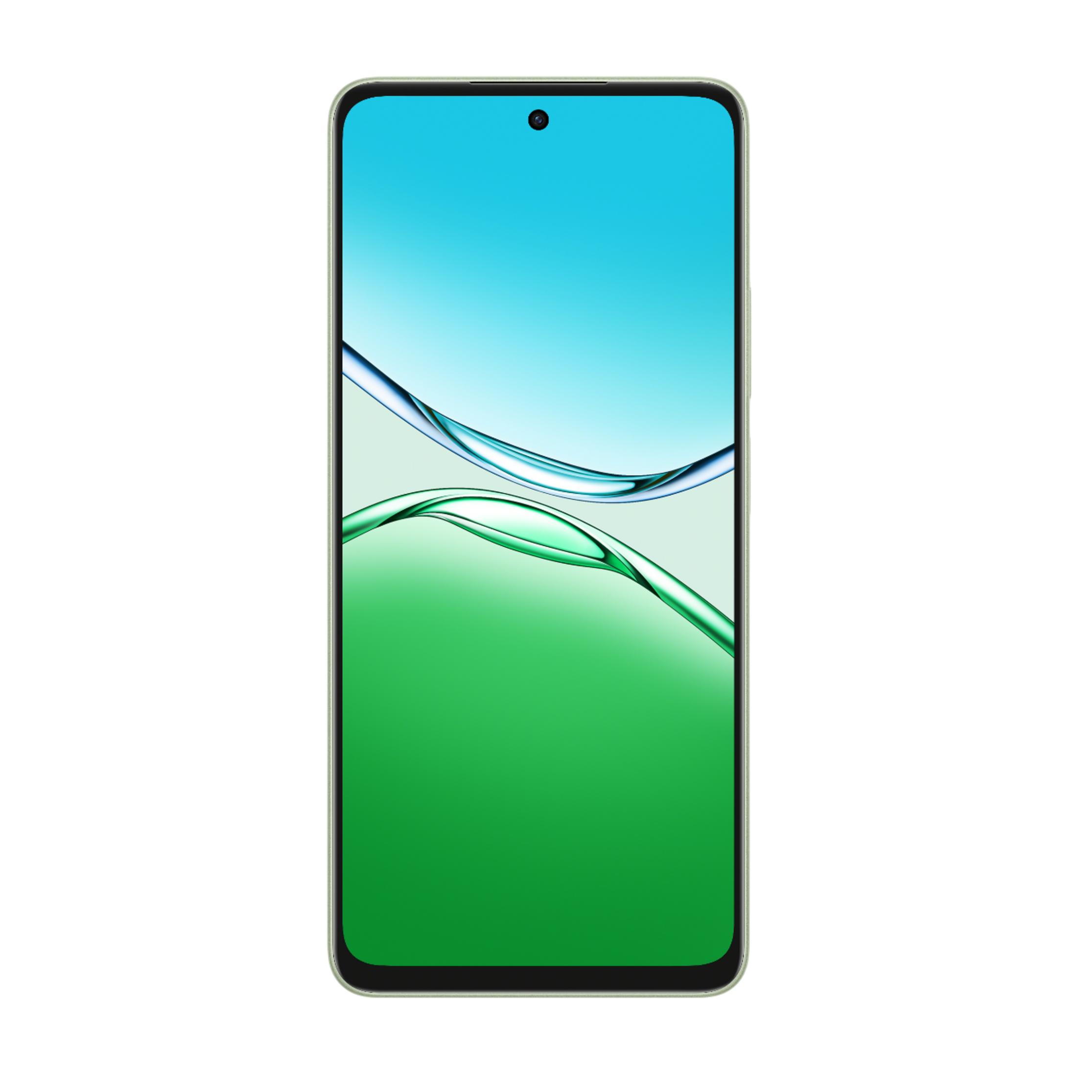 Mavi ve yeşil soyut duvar kağıdı gösteren bir akıllı telefon.