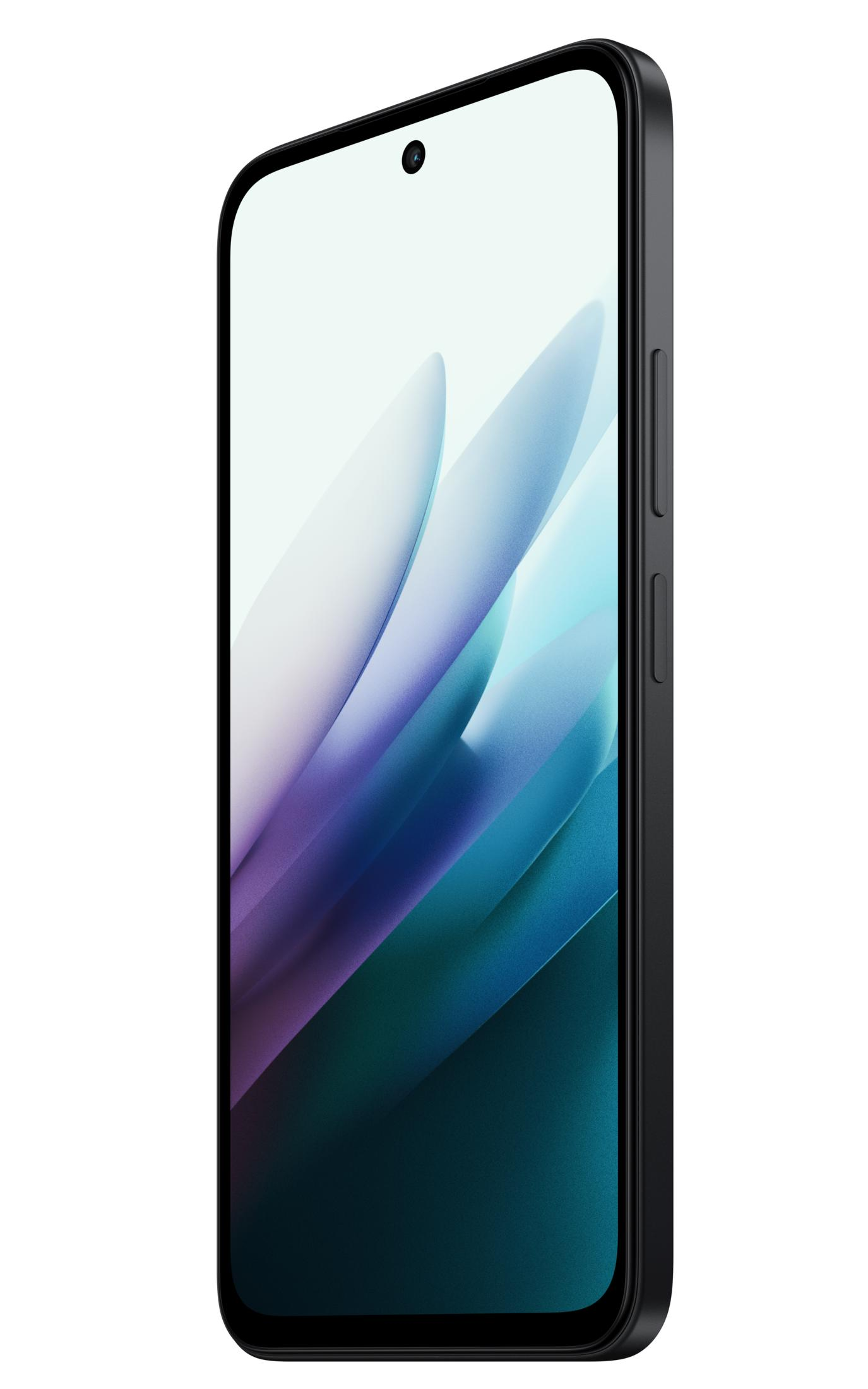 Ekranında renkli duvar kağıdı bulunan siyah bir akıllı telefon.