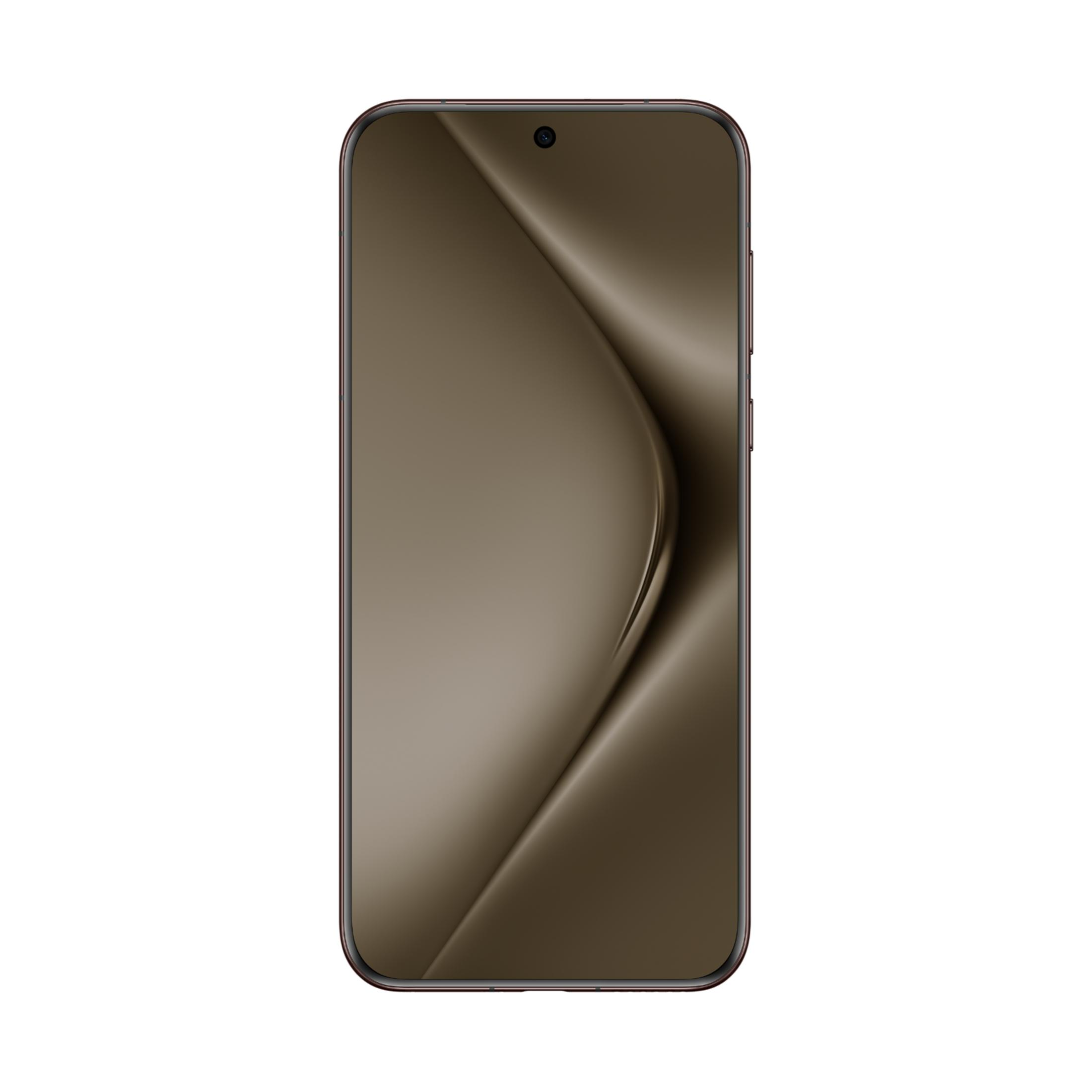Ein modernes Smartphone mit einem dunklen, geschwungenen Hintergrundbild und einer einzelnen Frontkamera.