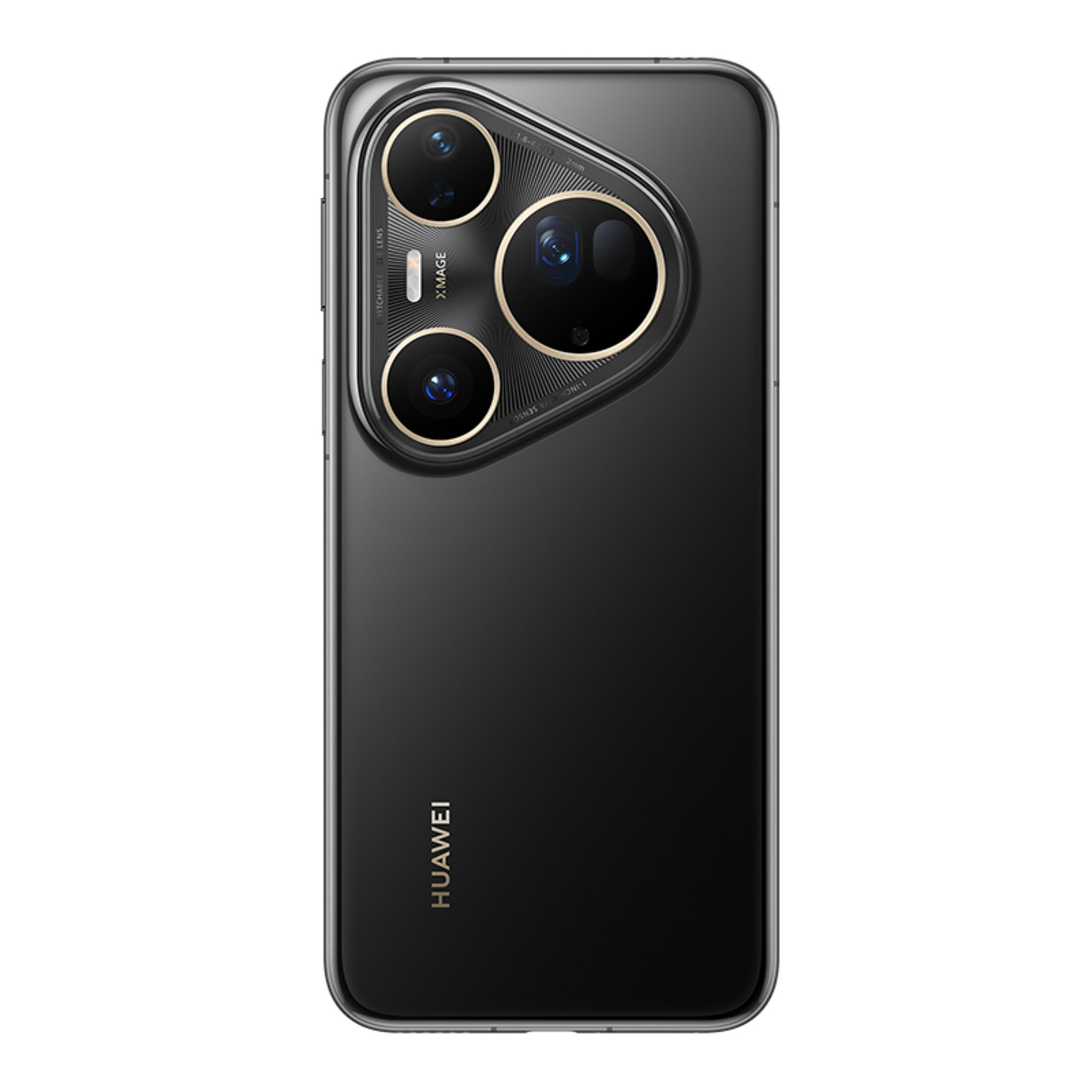 Arrière d'un smartphone Huawei noir avec triple appareil photo dans un module circulaire.