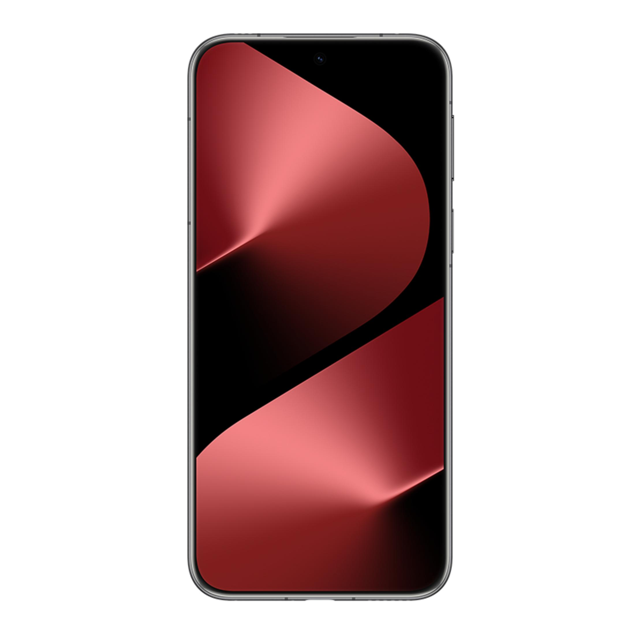 Un smartphone avec un fond abstrait rouge sur l'écran.