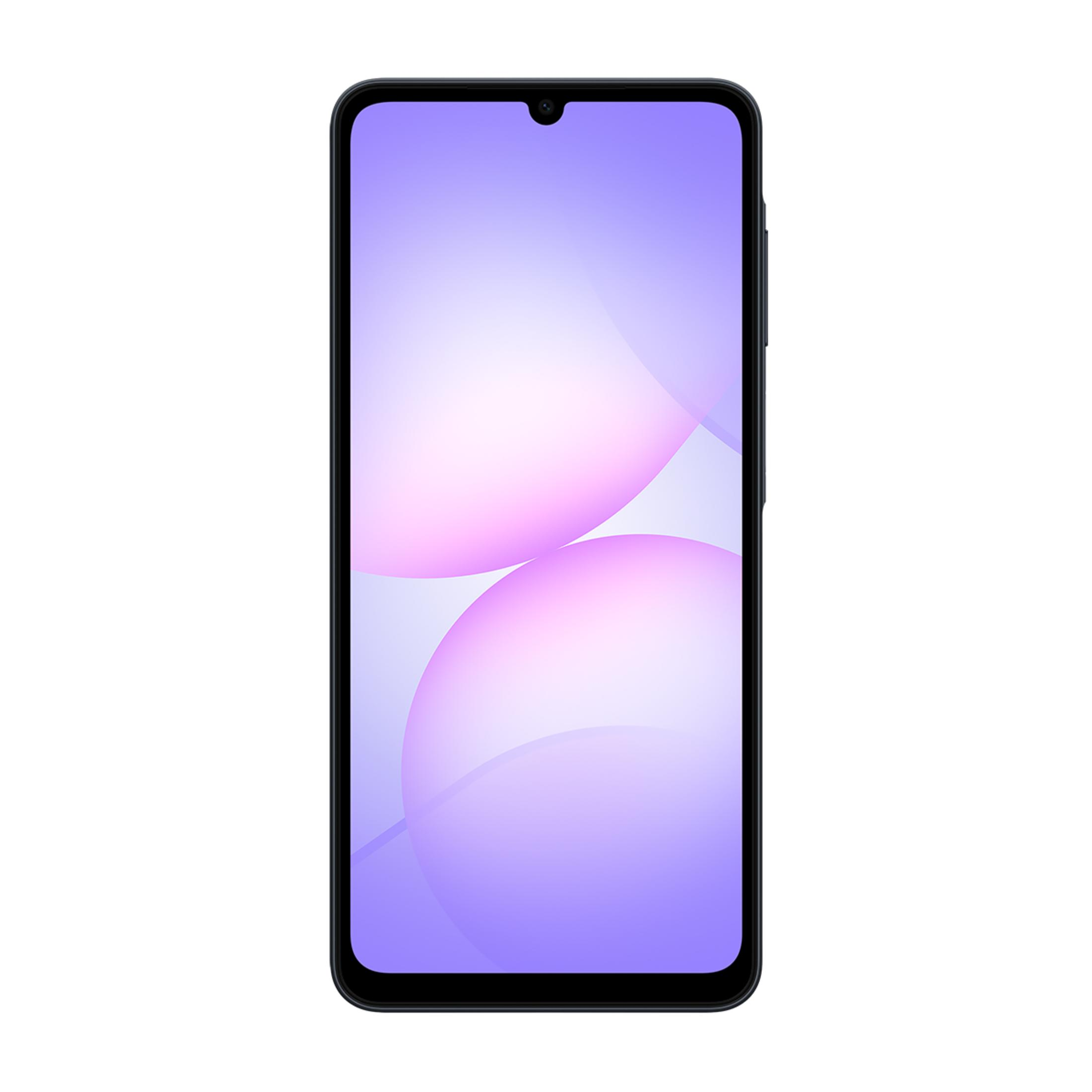 Mavi ve pembe gradyan duvar kağıdı gösteren siyah bir akıllı telefon.