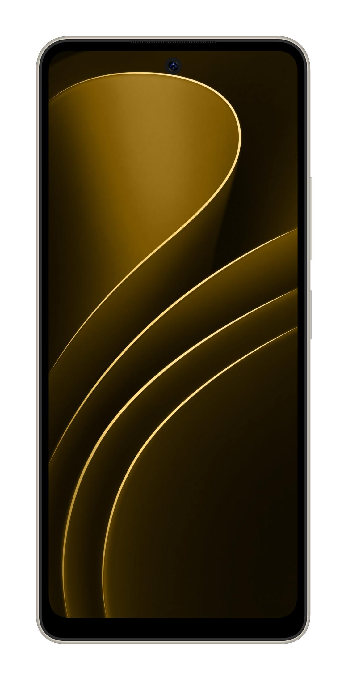Ekranda soyut sarı dalgalı çizgiler gösteren bir akıllı telefon.