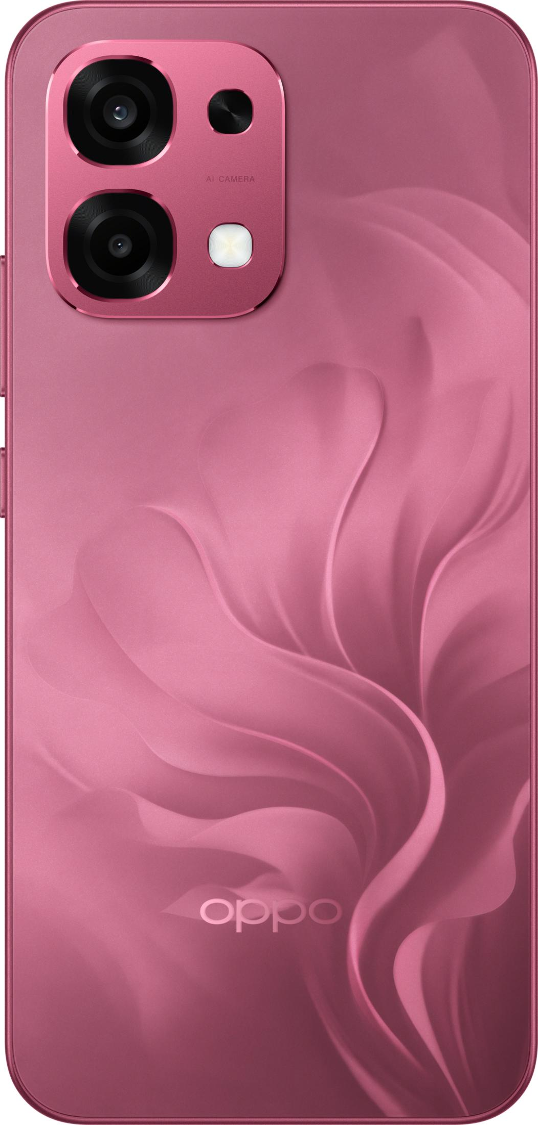 Kamera modüllü ve dalga desenli pembe bir akıllı telefonun arkası.