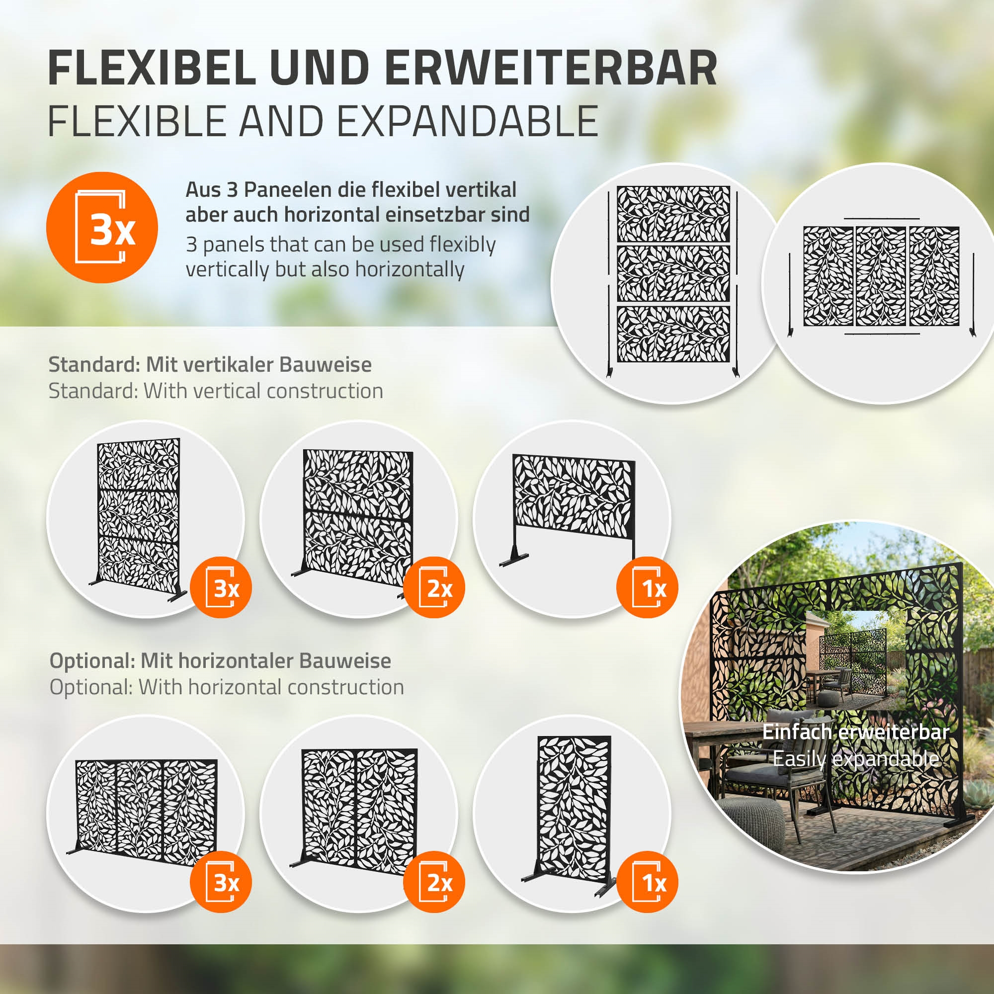 Flexibel und erweiterbare Paneele in verschiedenen Konfigurationen.