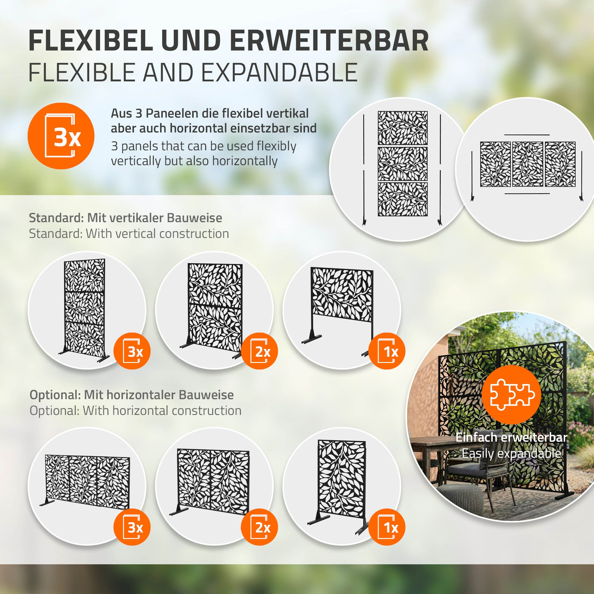 Dekorative Paneele in verschiedenen Größen und Montageoptionen.