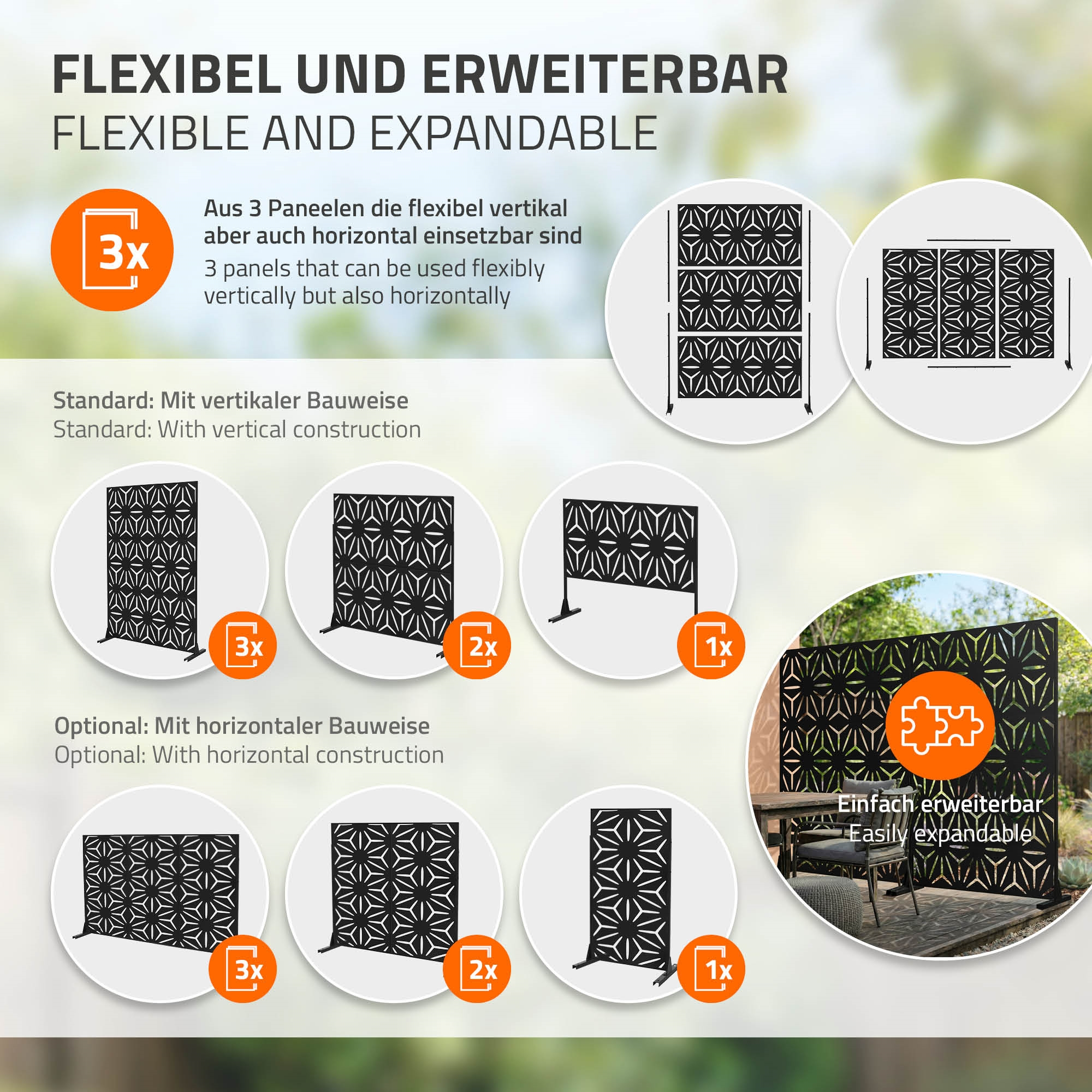 Grafik zeigt flexible und erweiterbare Paneele in verschiedenen Konfigurationen.