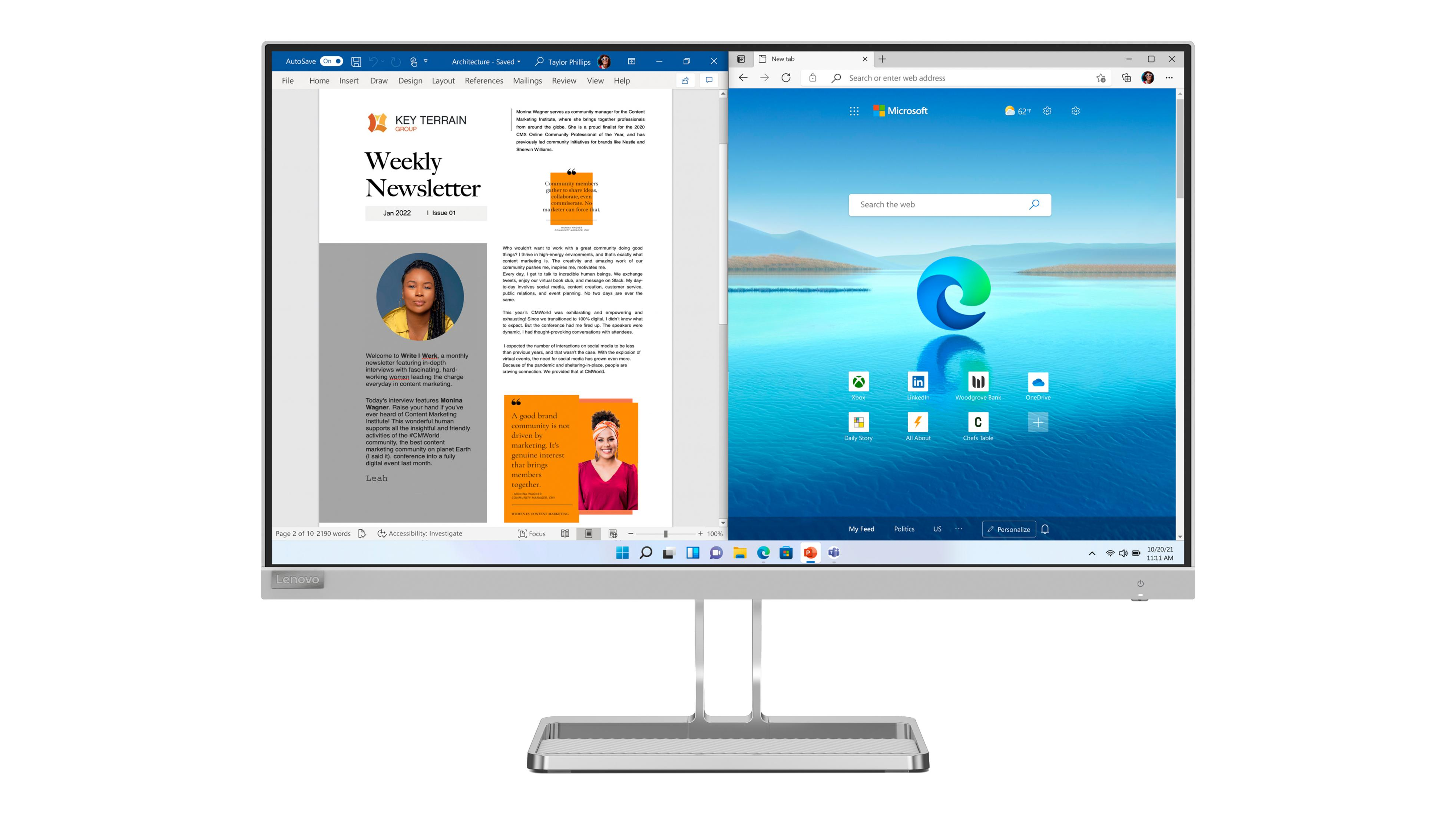 Masaüstü bilgisayar, bir web sayfası ve bir Edge tarayıcı penceresi gösteriyor.