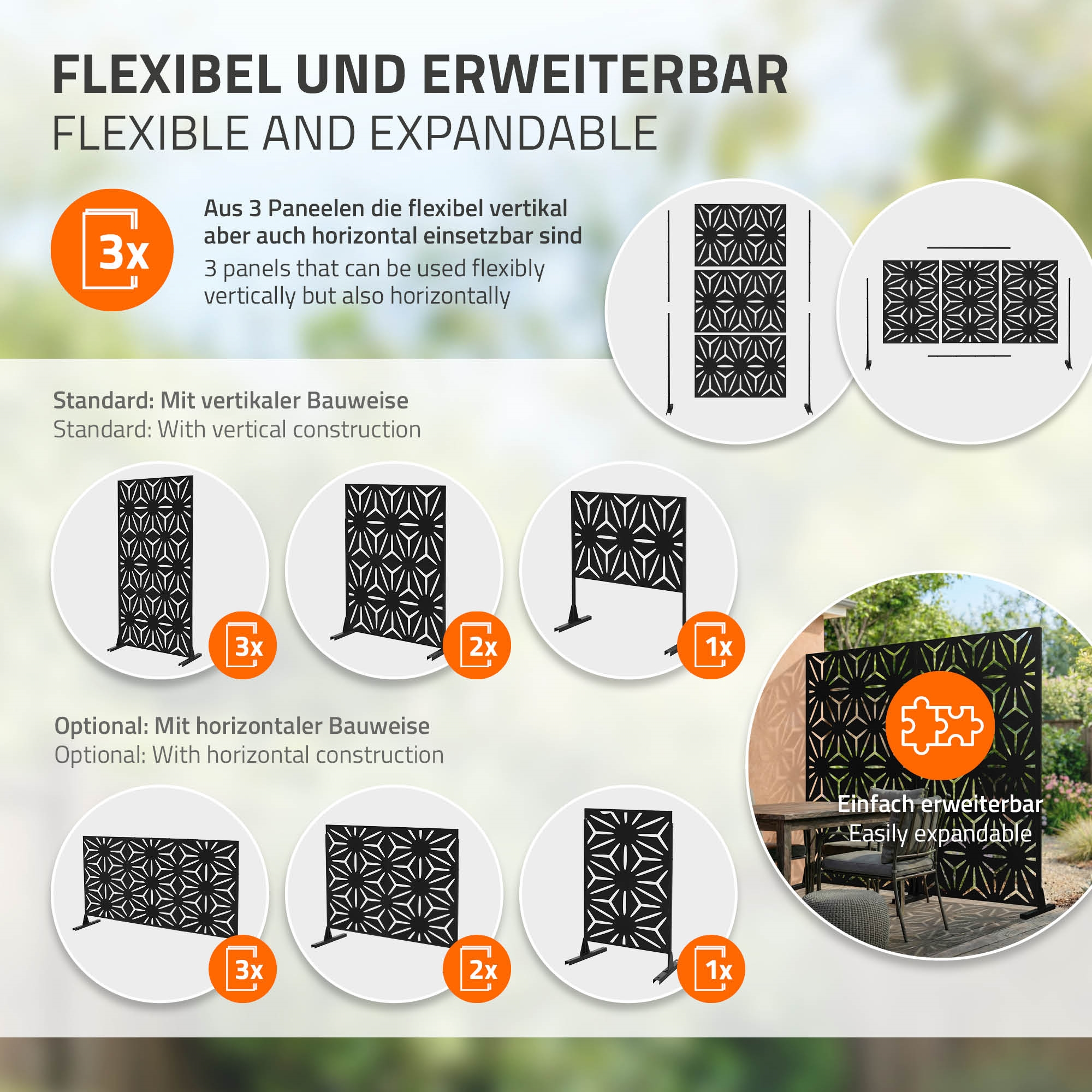 Flexible und erweiterbare Paneele in verschiedenen Konfigurationen.