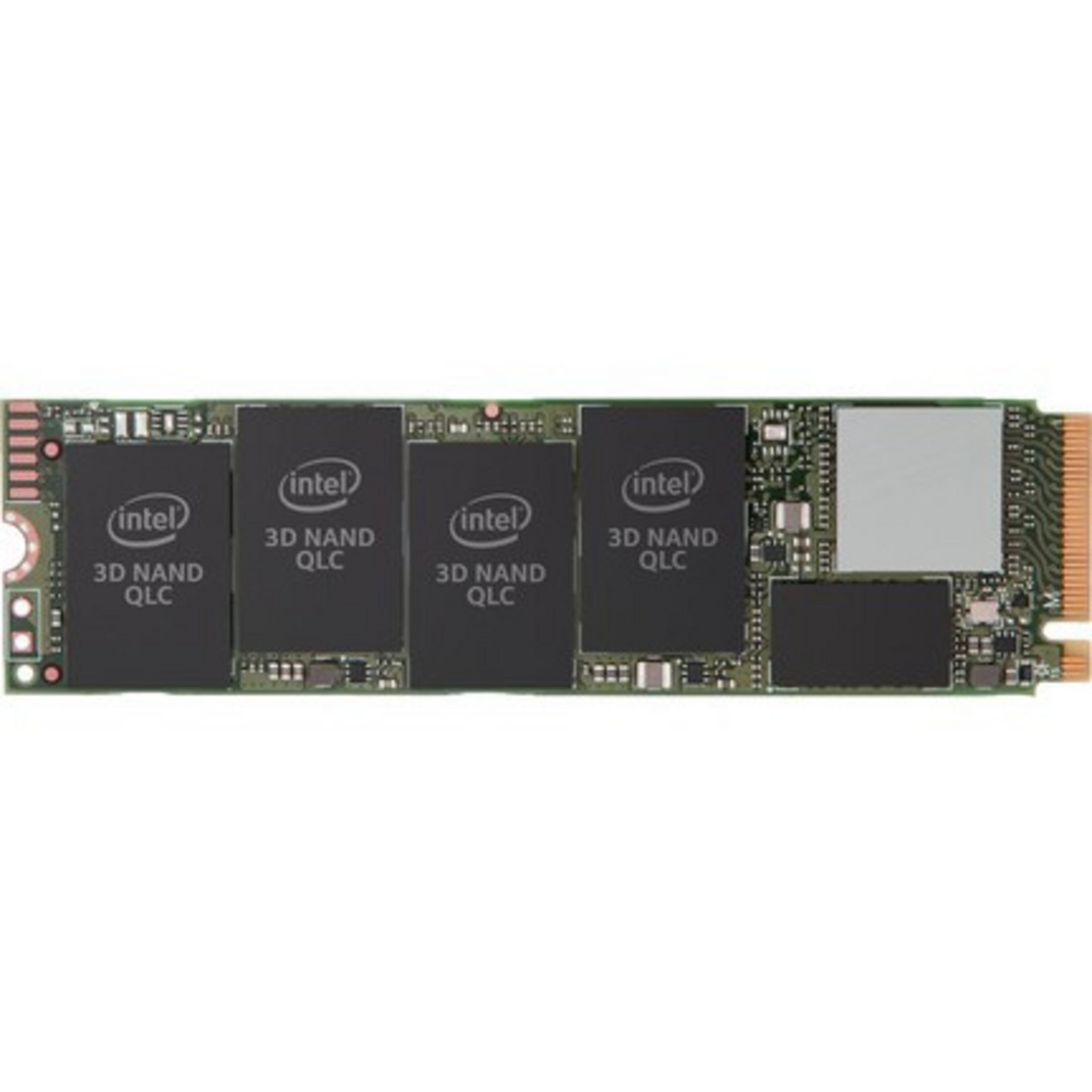 Eine M.2 SSD mit Intel 3D NAND QLC Chips und goldenem Anschluss.