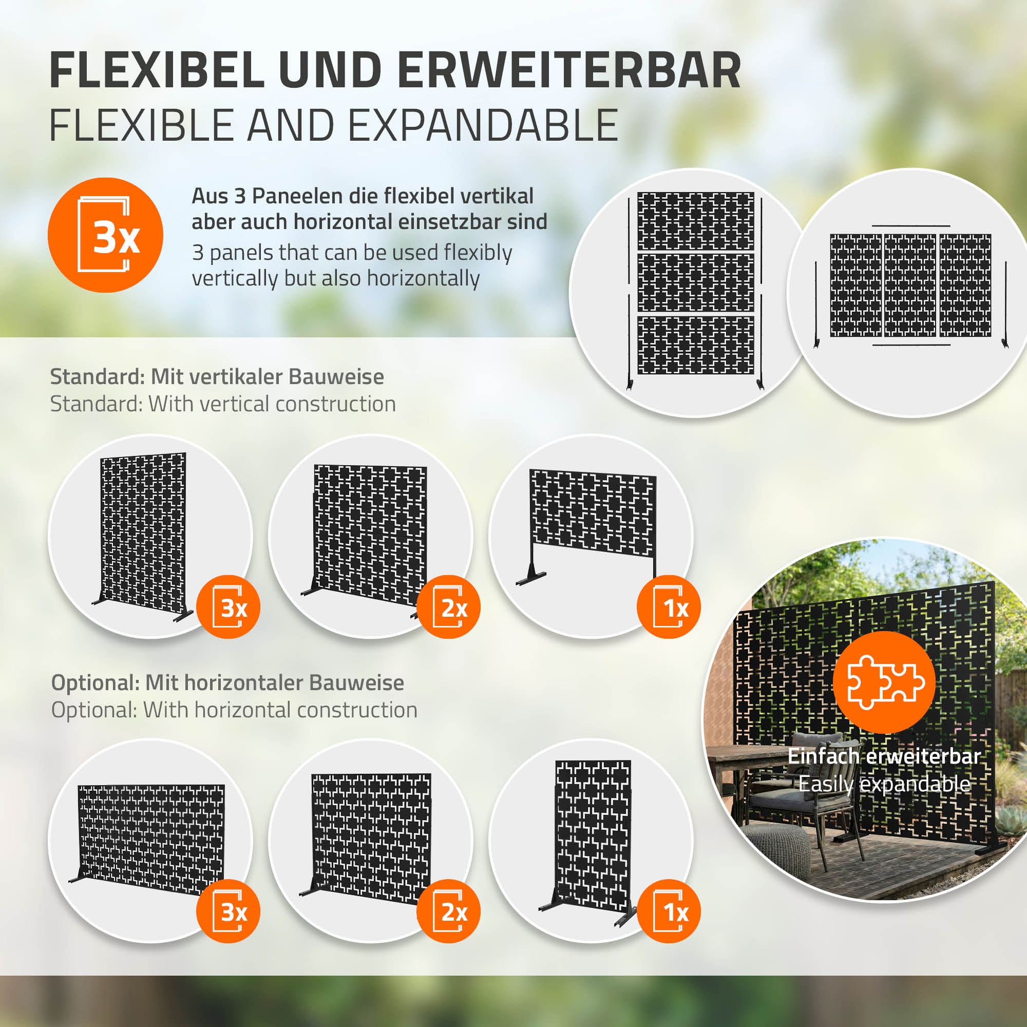 Flexible und erweiterbare Paneele für vertikale und horizontale Nutzung.