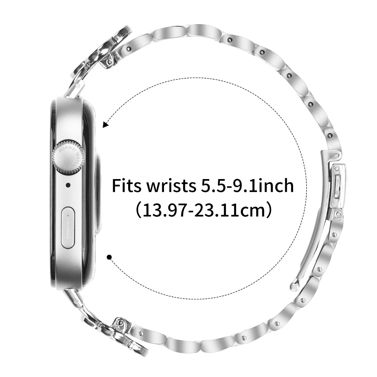 Cinturino argento per smartwatch, per polsi da 13,97-23,11 cm.