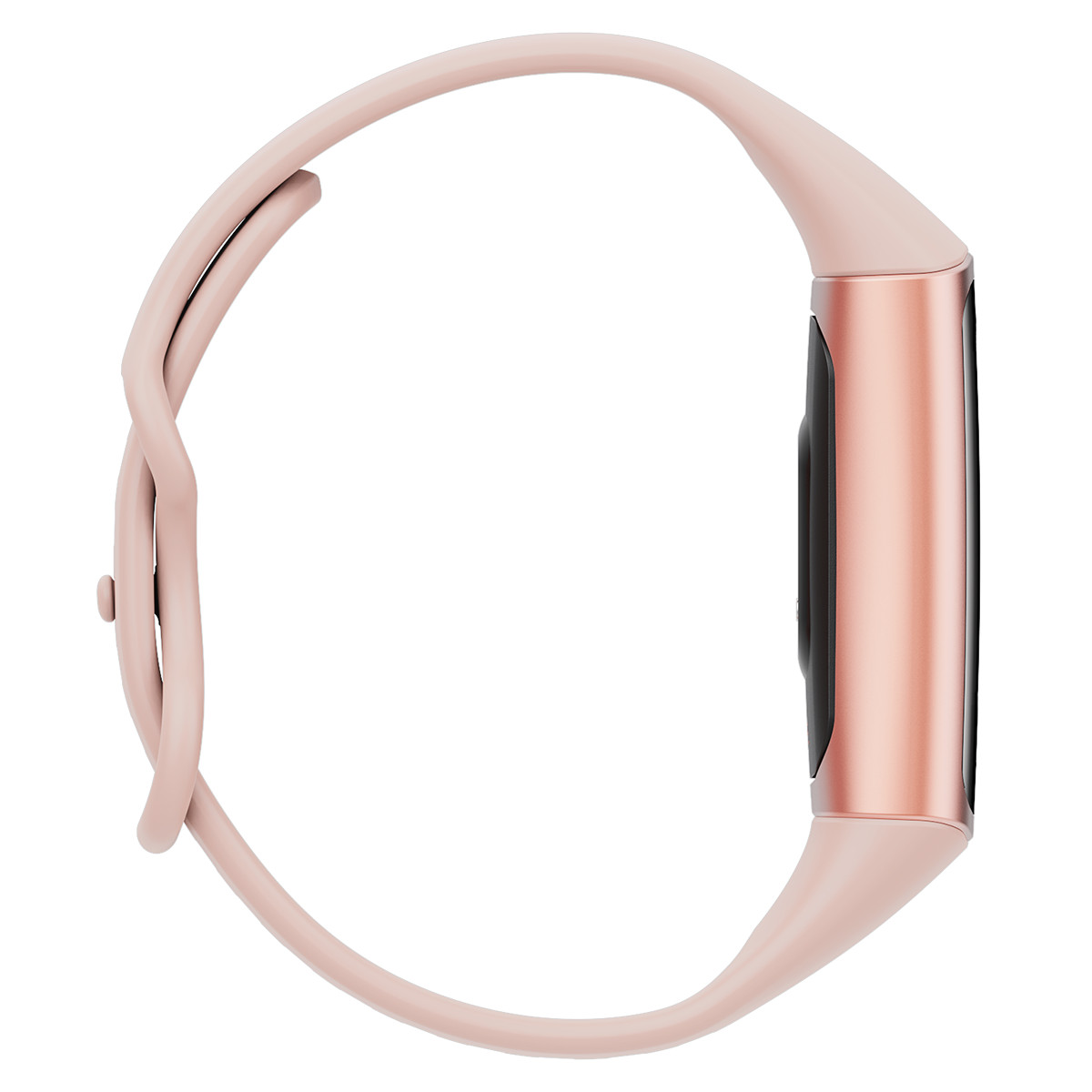 Eine rosafarbene Smartwatch mit silbernem Gehäuse und schwarzem Bildschirm.