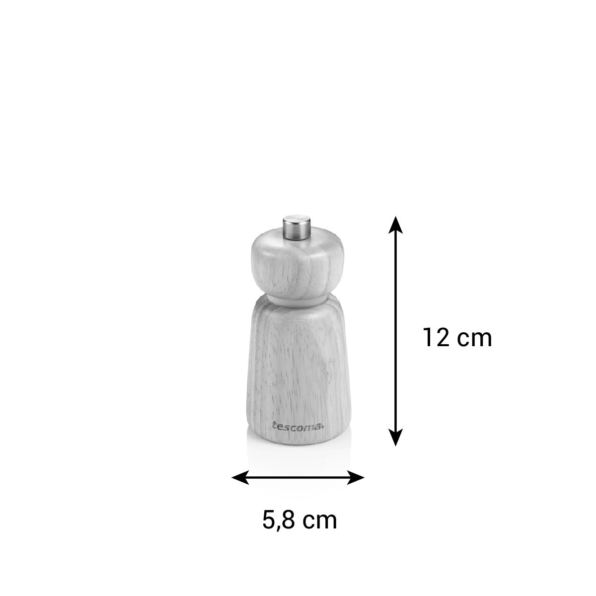 Holz-Pfeffermühle, 12 cm hoch, 5,8 cm breit.