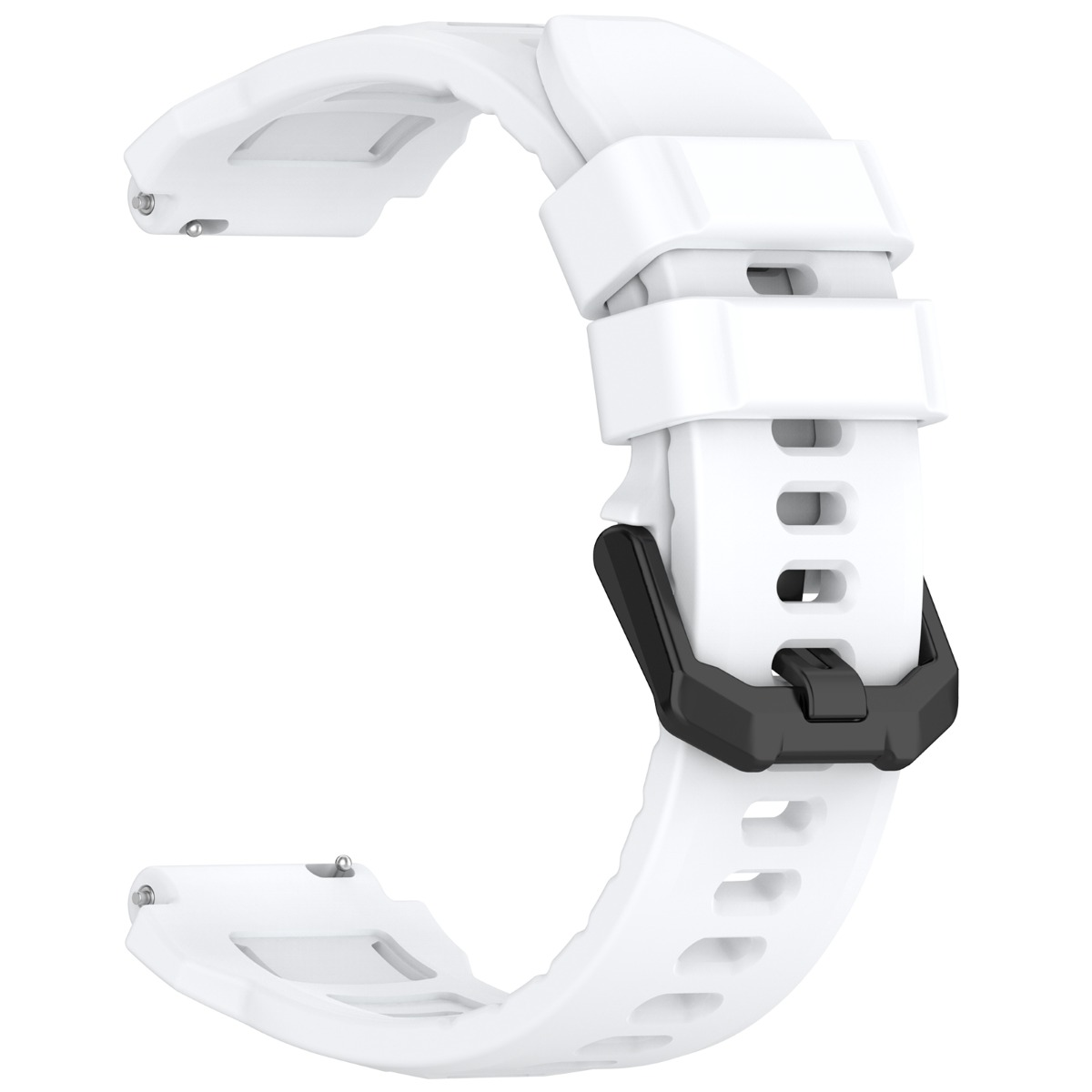 Cinturino bianco per orologio con fibbia nera, isolato.