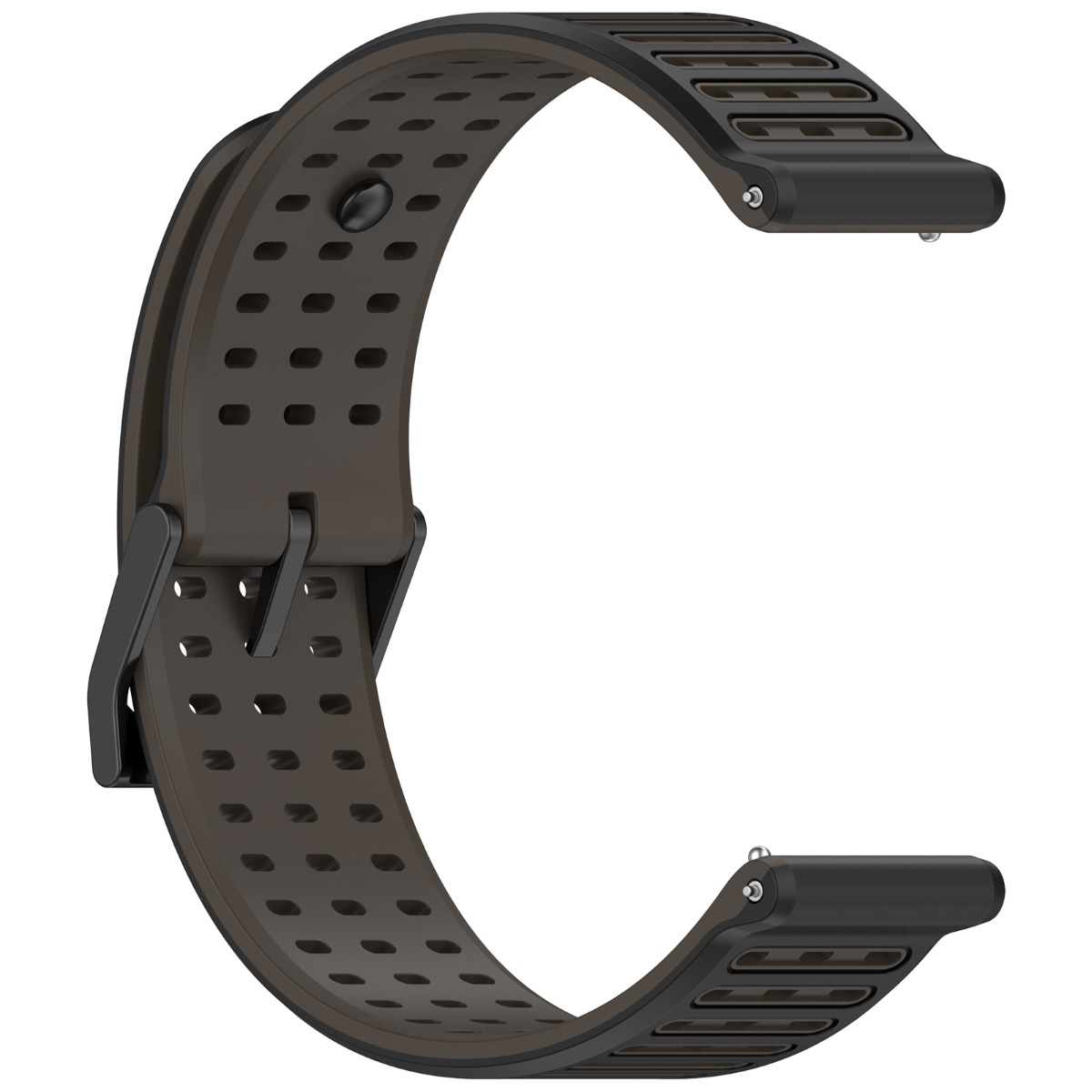Ein braunes Uhrenarmband mit Lüftungslöchern und schwarzem Verschluss