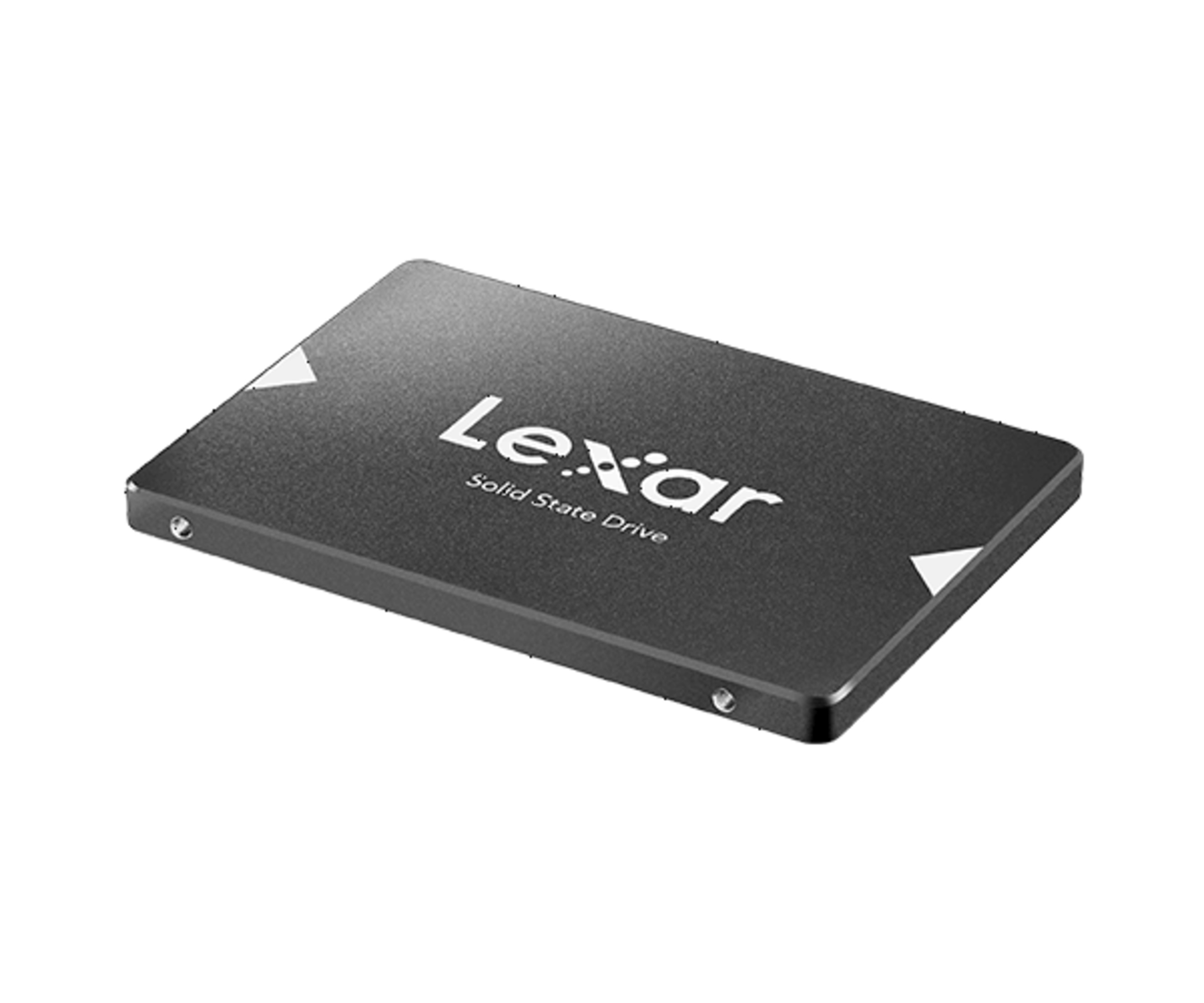Lexar Solid State Drive, dunkler Kasten mit weißem Schriftzug.