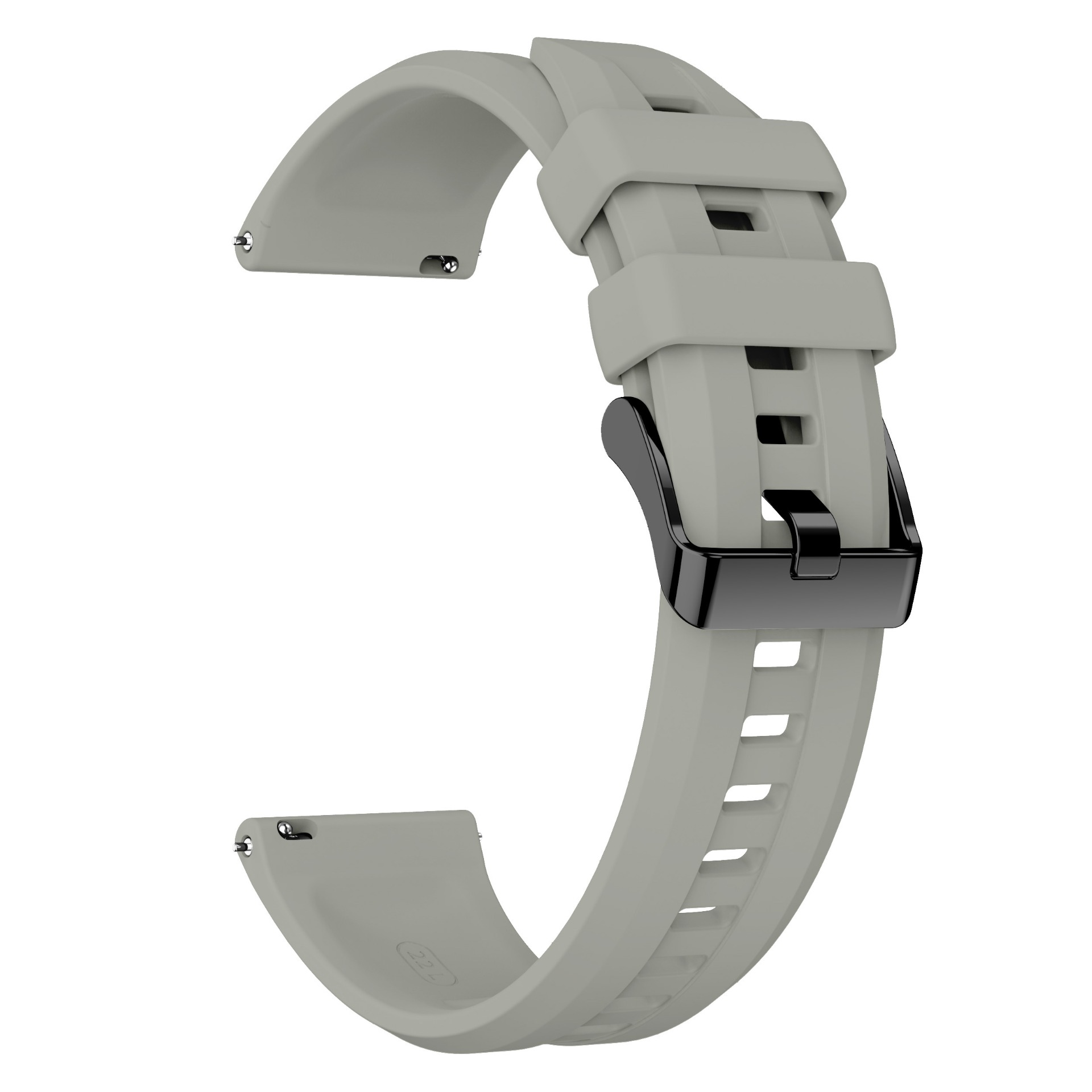 Graues Silikonuhrenarmband mit schwarzer Schnalle.
