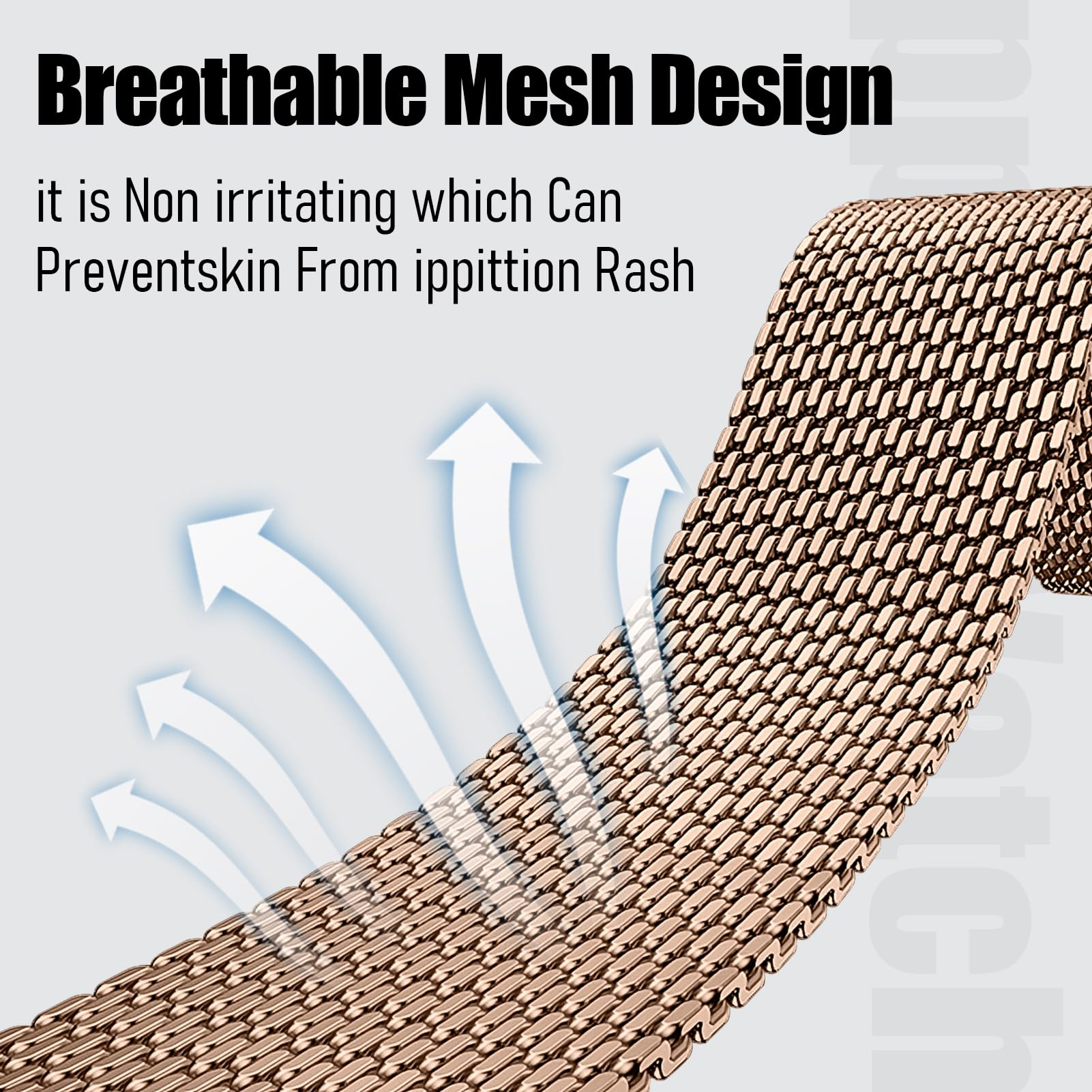 Bronzefarbenes Mesh-Armband mit Pfeilen, die Luftstrom symbolisieren.