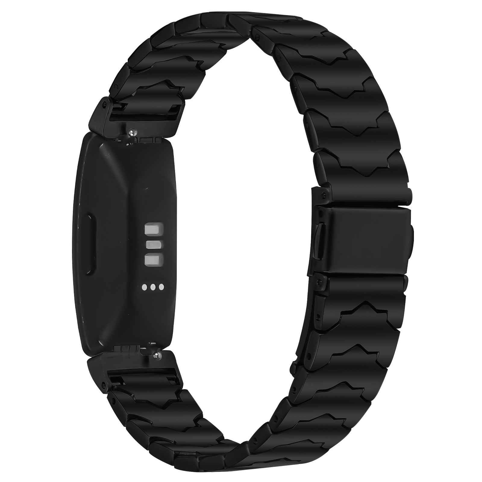 Schwarzes Metall-Armband für Fitness-Tracker mit Klickverschluss.